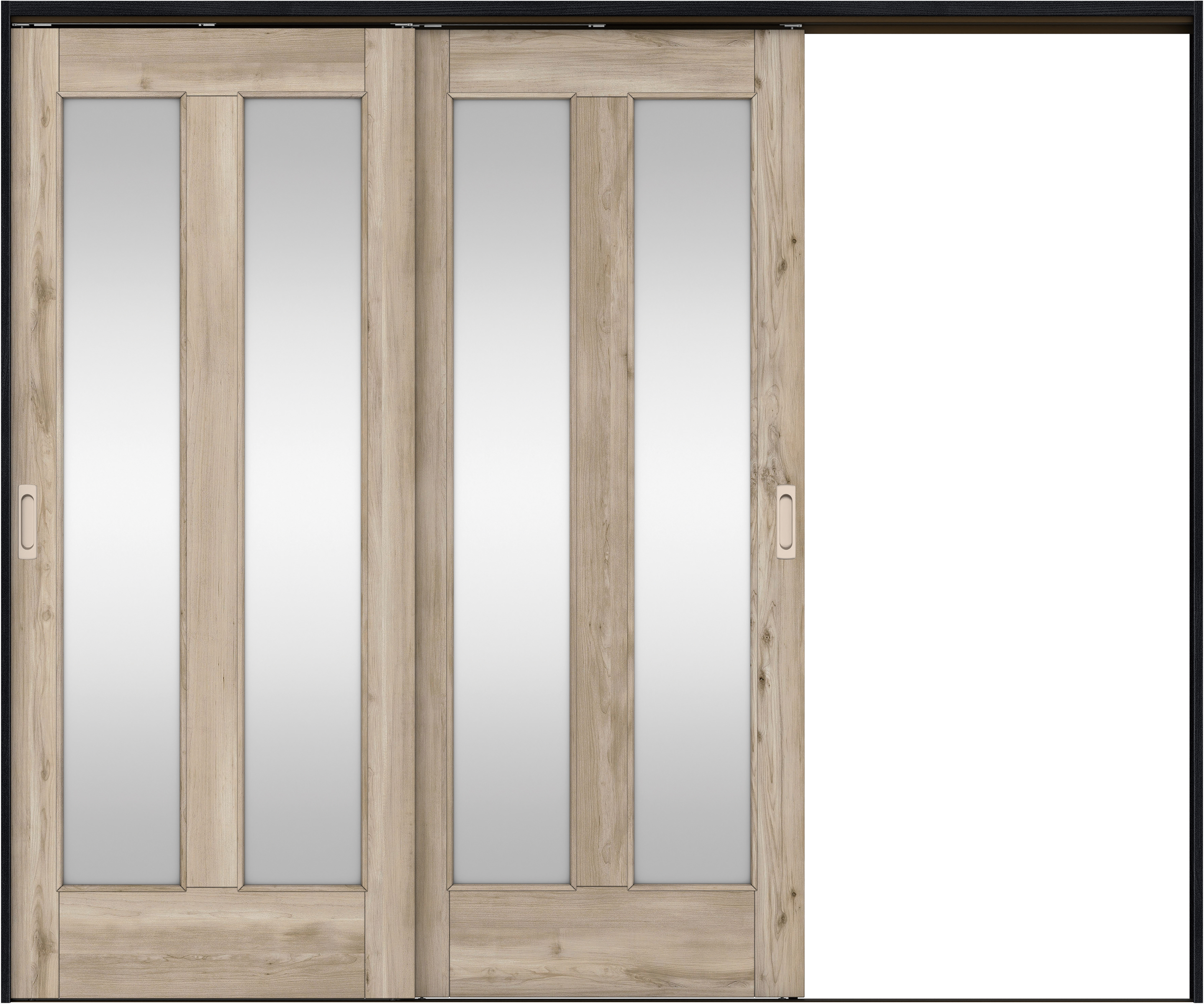 リビングドア　イエリア　吊戸・２枚片引　扉セット　０６デザイン　２４３７幅用　２０００高　〈スモークグレー柄〉　右引用　錠なし　ラクラクローズ付用