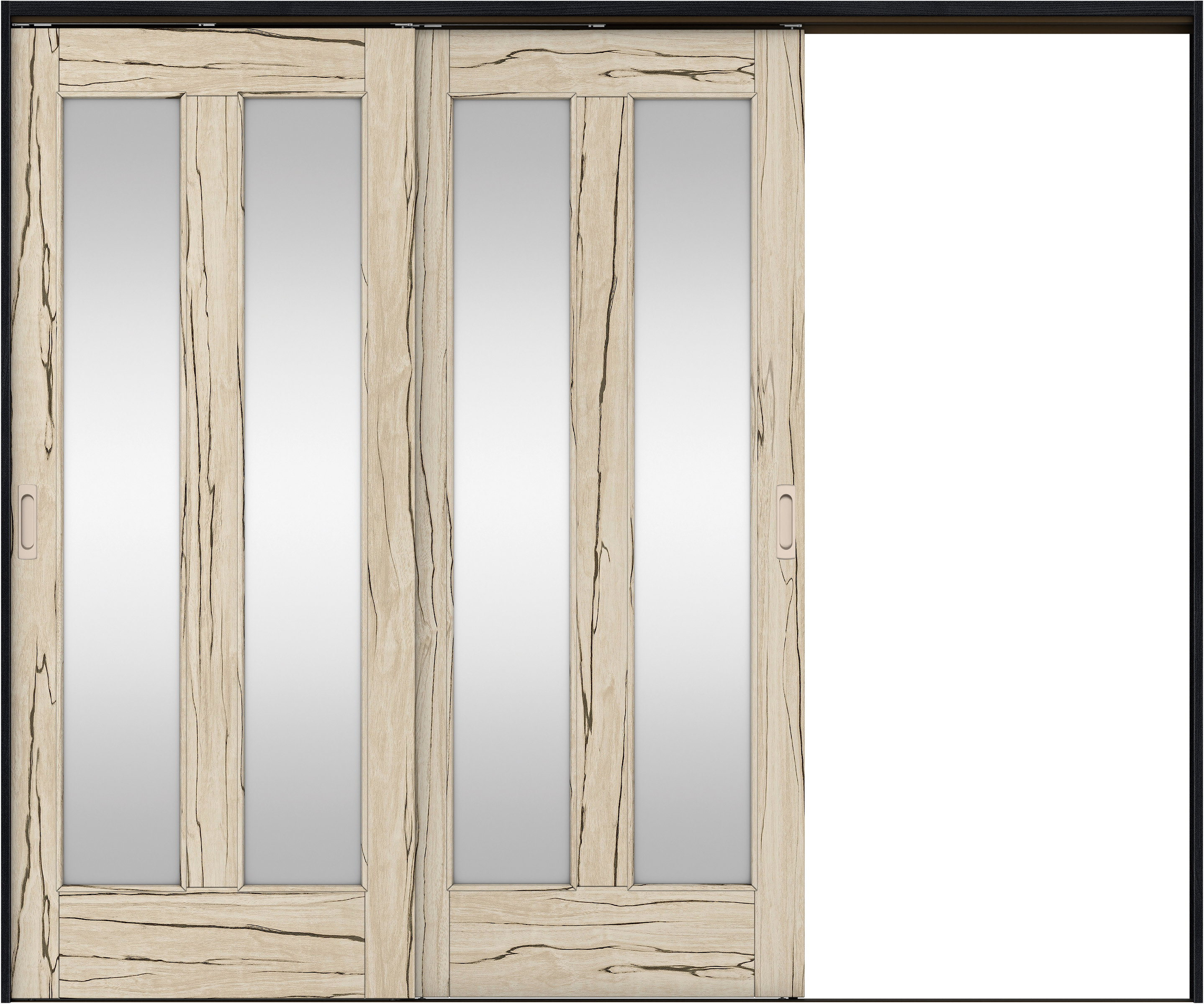 リビングドア　イエリア　吊戸・２枚片引　扉セット　０６デザイン　２４３７幅用　２０００高　〈スロウベージュ柄〉　右引用　錠なし　ラクラクローズ付用