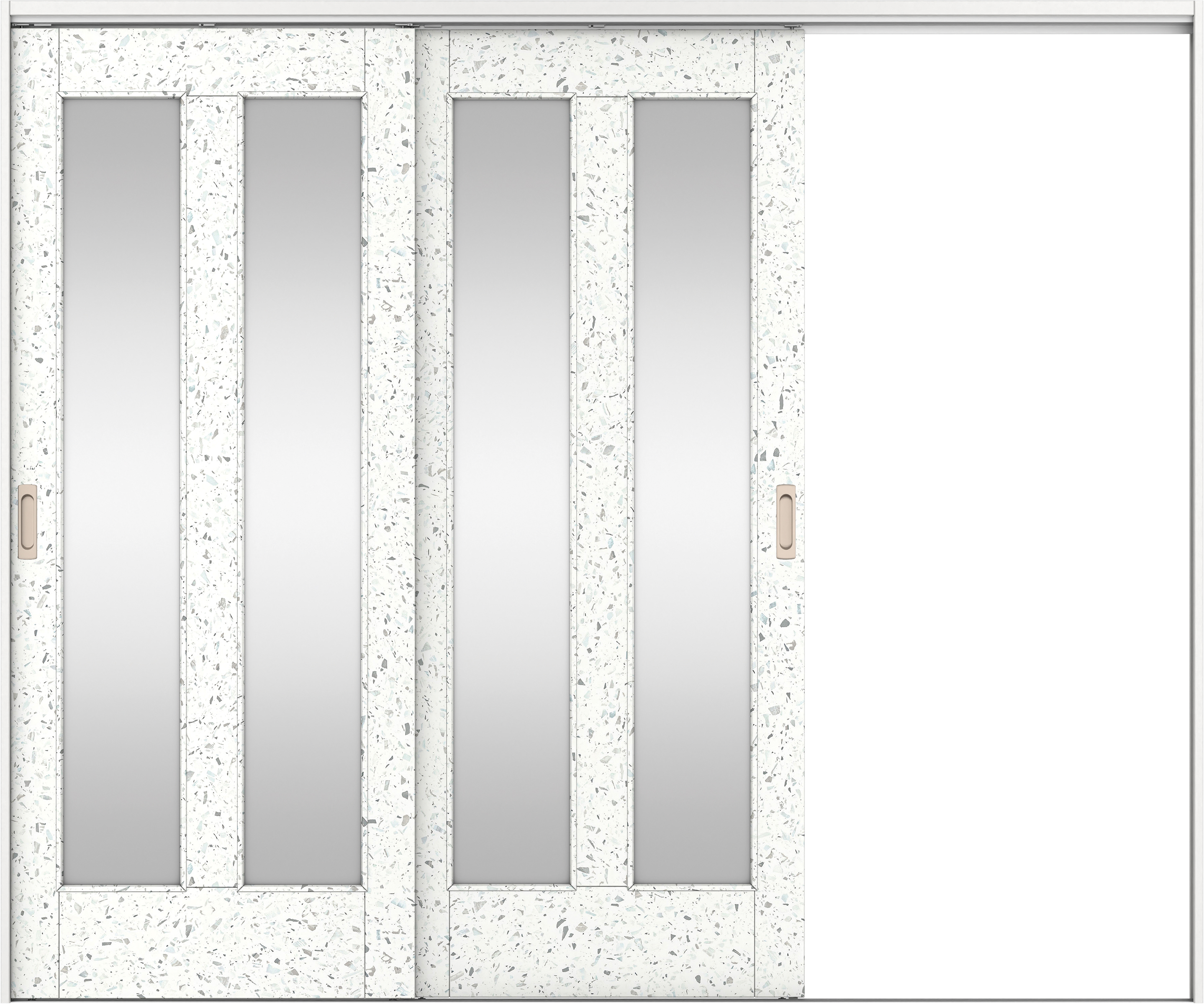 リビングドア　イエリア　吊戸・２枚片引　扉セット　０６デザイン　２４３７幅用　２０００高　〈テラゾホワイト柄〉　右引用　錠なし　ラクラクローズ付用