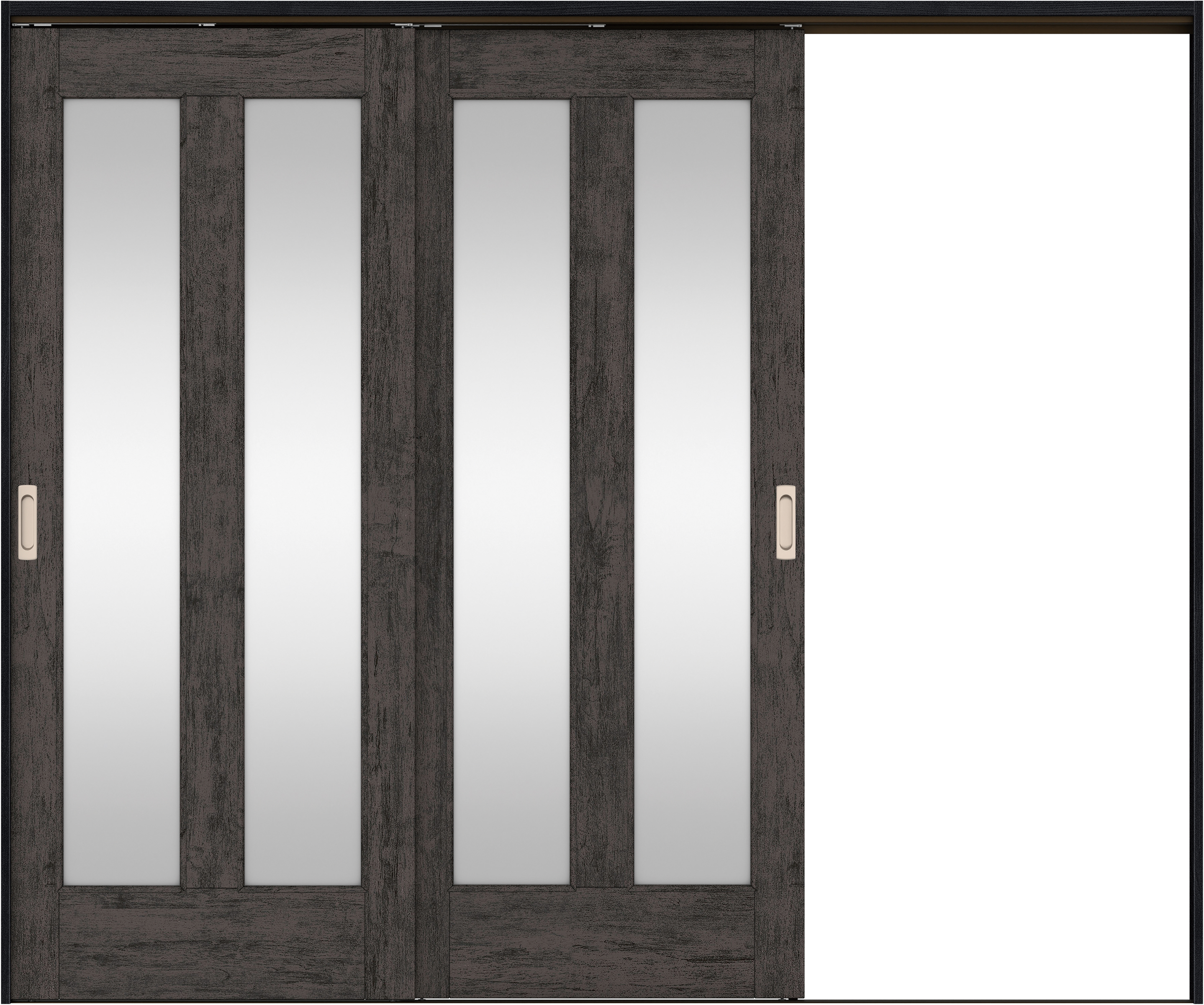 リビングドア　イエリア　吊戸・２枚片引　扉セット　０６デザイン　２４３７幅用　２０００高　〈ドライブラック柄〉　右引用　錠なし　ラクラクローズ付用