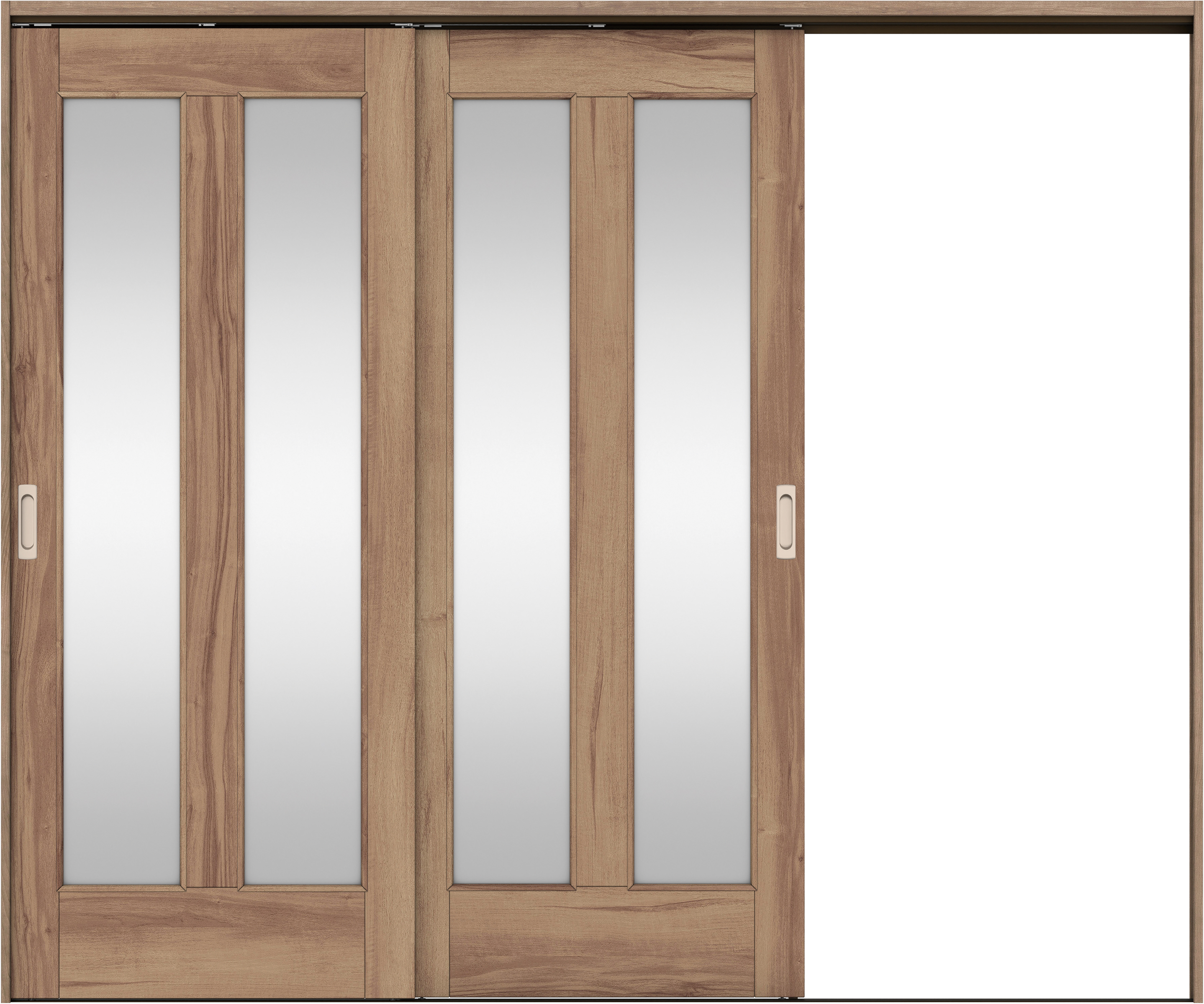 リビングドア　イエリア　吊戸・２枚片引　扉セット　０６デザイン　２４３７幅用　２０００高　〈バームブラウン柄〉　右引用　錠なし　ラクラクローズ付用