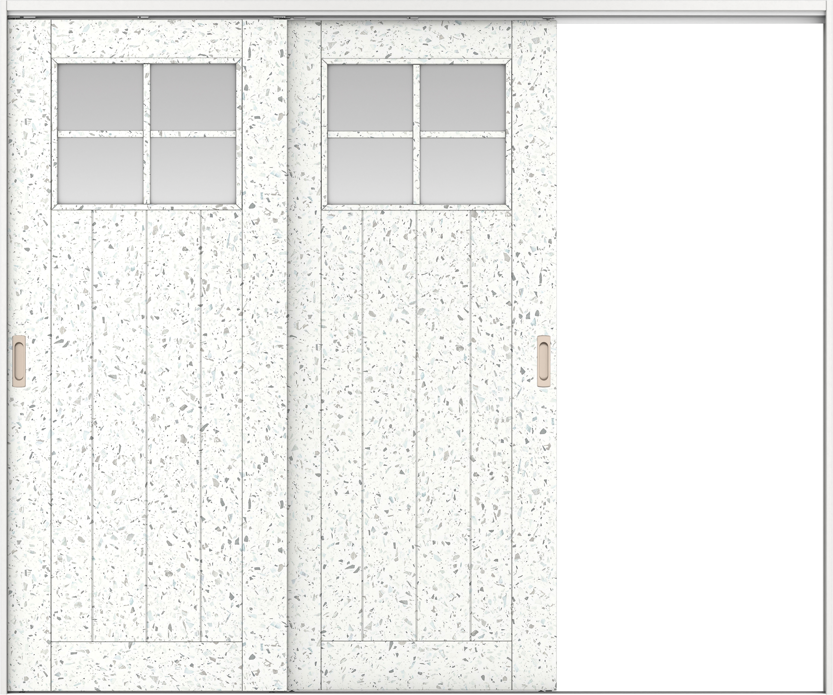 リビングドア　イエリア　吊戸・２枚片引　扉セット　１Ｓデザイン　２４３７幅用　２０００高　〈テラゾホワイト柄〉　右引用　錠なし　ラクラクローズ付用