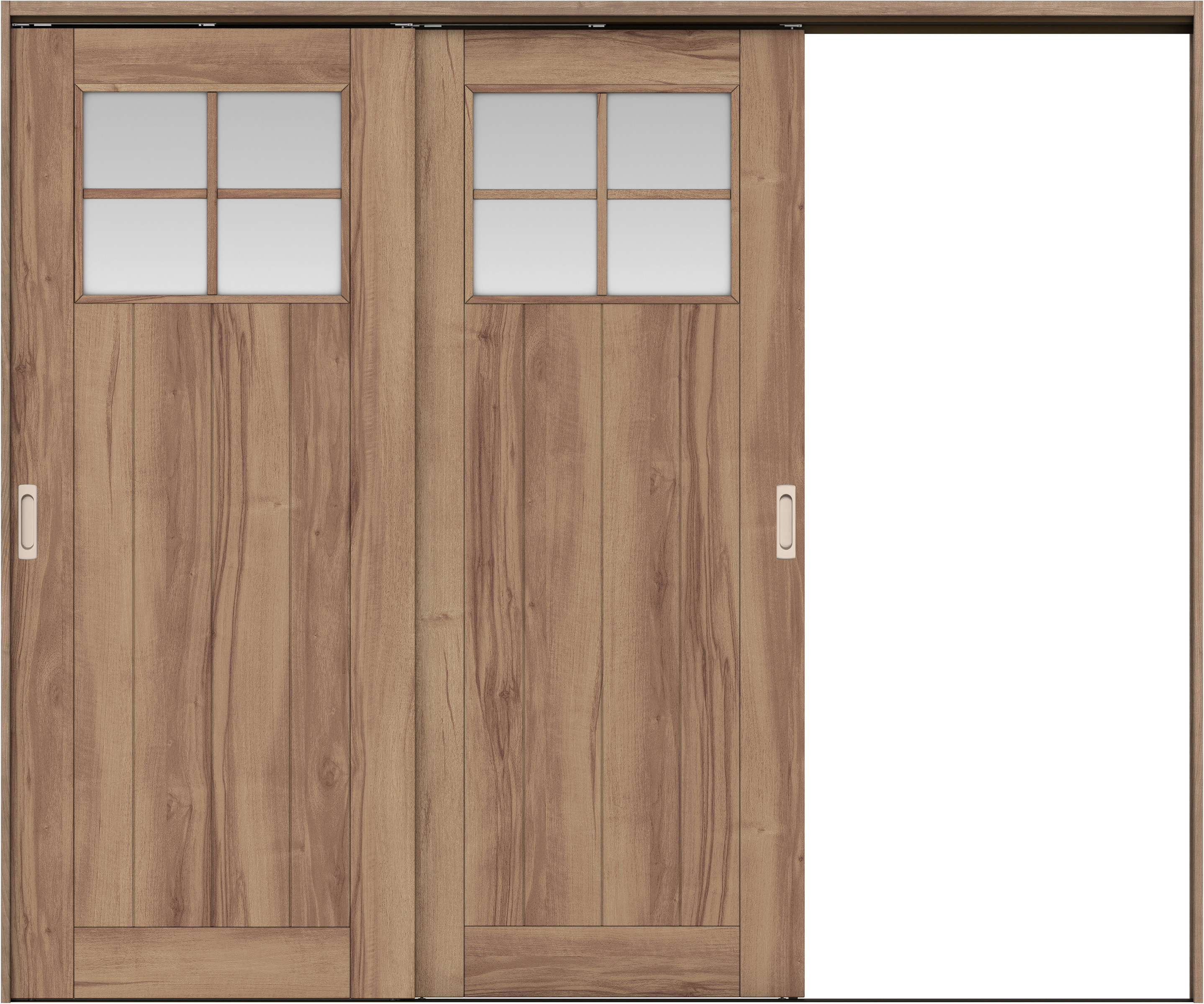 リビングドア　イエリア　吊戸・２枚片引　扉セット　１Ｓデザイン　２４３７幅用　２０００高　〈バームブラウン柄〉　右引用　錠なし　ラクラクローズ付用