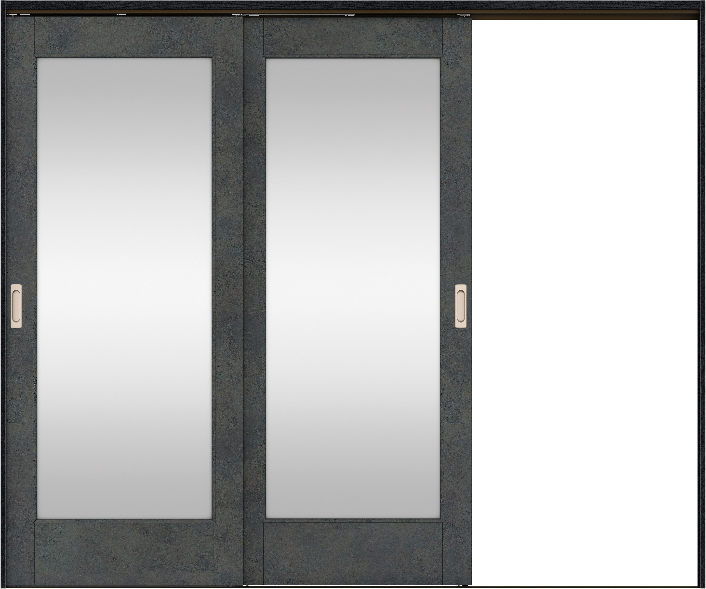 リビングドア　イエリア　吊戸・２枚片引　扉セット　２１デザイン　２４３７幅用　２０００高　〈アイアンブラック柄〉　右引用　錠なし　ラクラクローズ付用