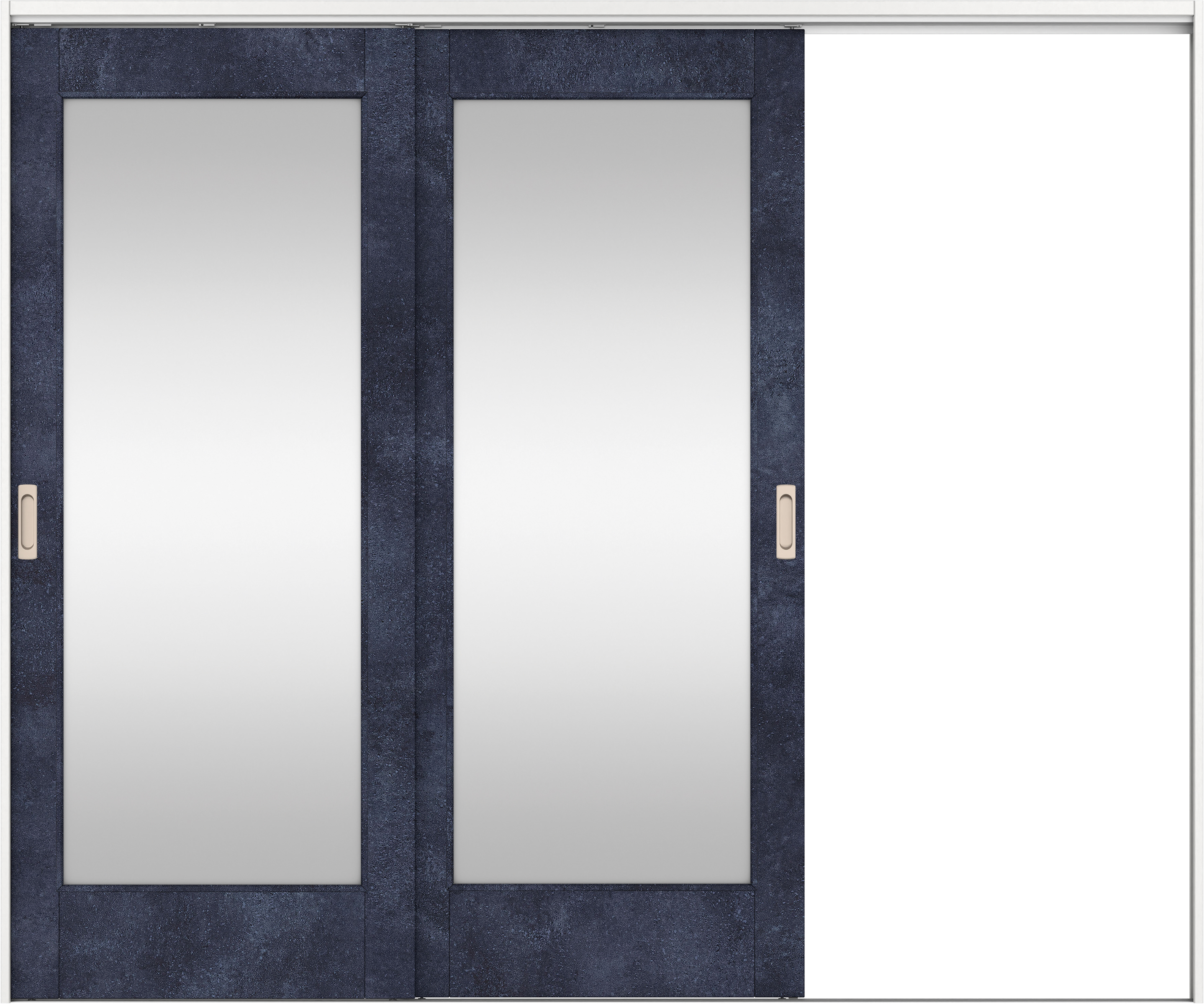 リビングドア　イエリア　吊戸・２枚片引　扉セット　２１デザイン　２４３７幅用　２０００高　〈コバルトブルー柄〉　右引用　錠なし　ラクラクローズ付用