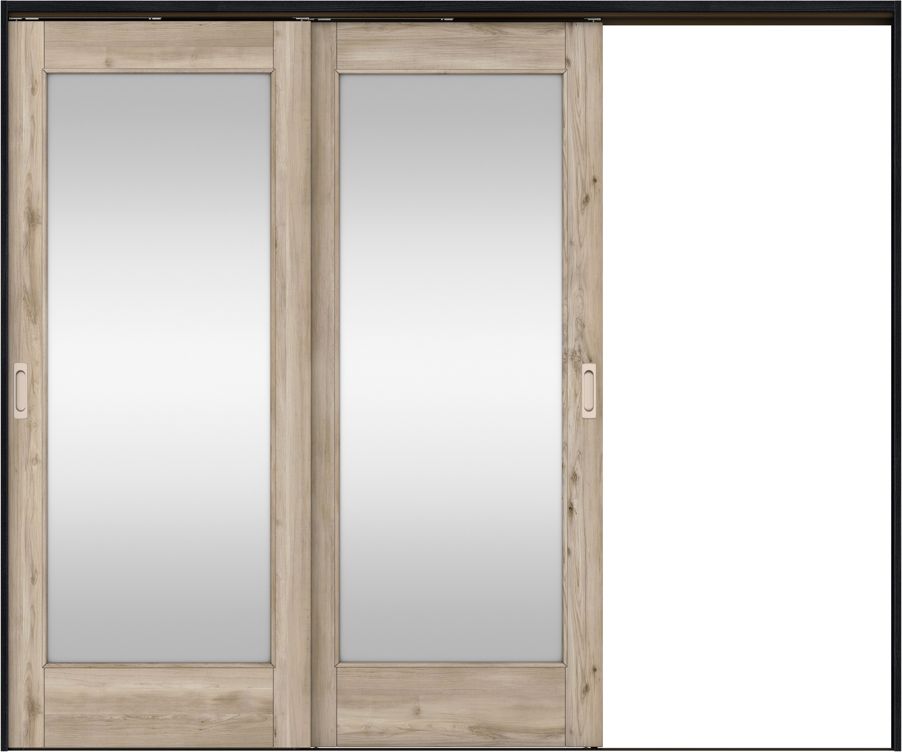 リビングドア　イエリア　吊戸・２枚片引　扉セット　２１デザイン　２４３７幅用　２０００高　〈スモークグレー柄〉　右引用　錠なし　ラクラクローズ付用