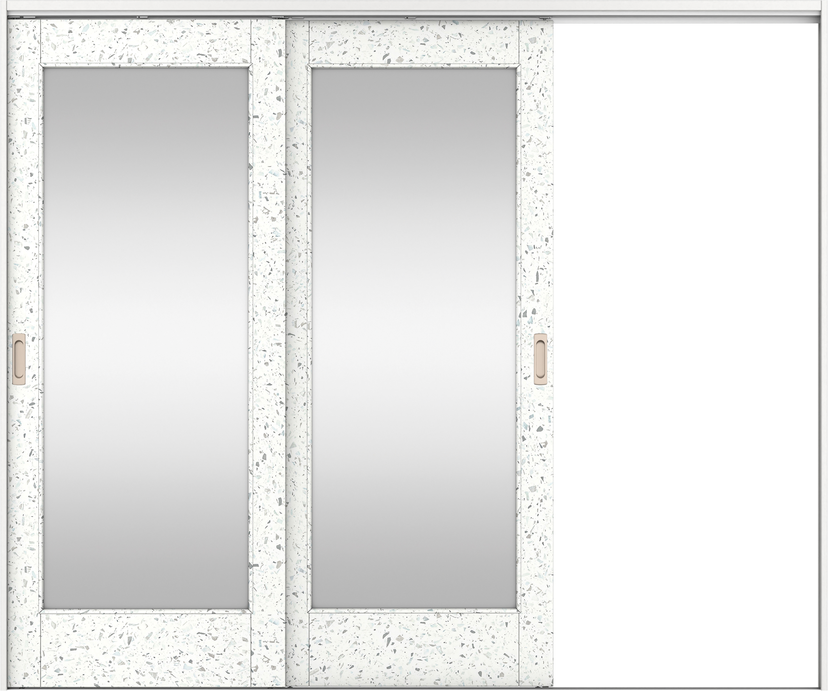 リビングドア　イエリア　吊戸・２枚片引　扉セット　２１デザイン　２４３７幅用　２０００高　〈テラゾホワイト柄〉　右引用　錠なし　ラクラクローズ付用