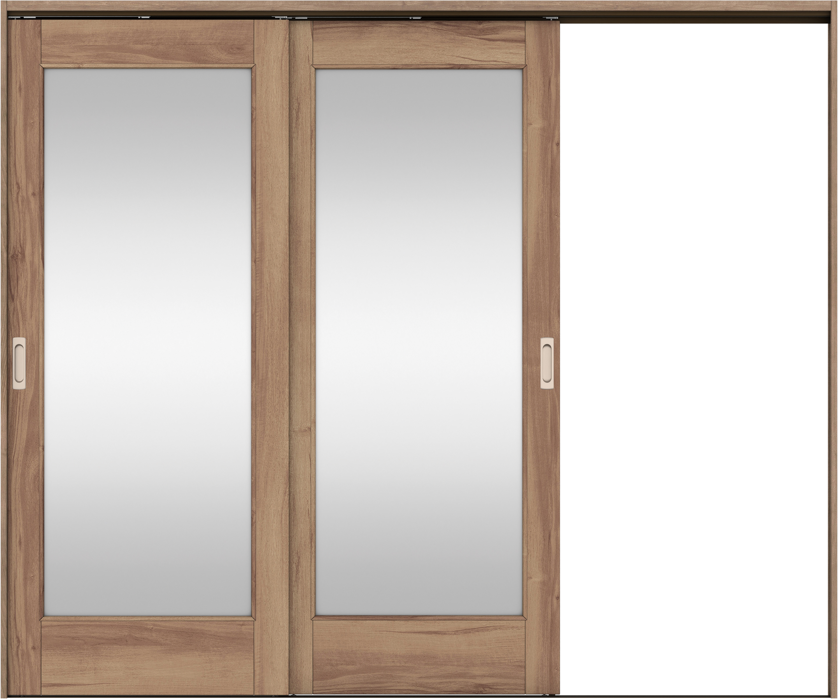 リビングドア　イエリア　吊戸・２枚片引　扉セット　２１デザイン　２４３７幅用　２０００高　〈バームブラウン柄〉　右引用　錠なし　ラクラクローズ付用