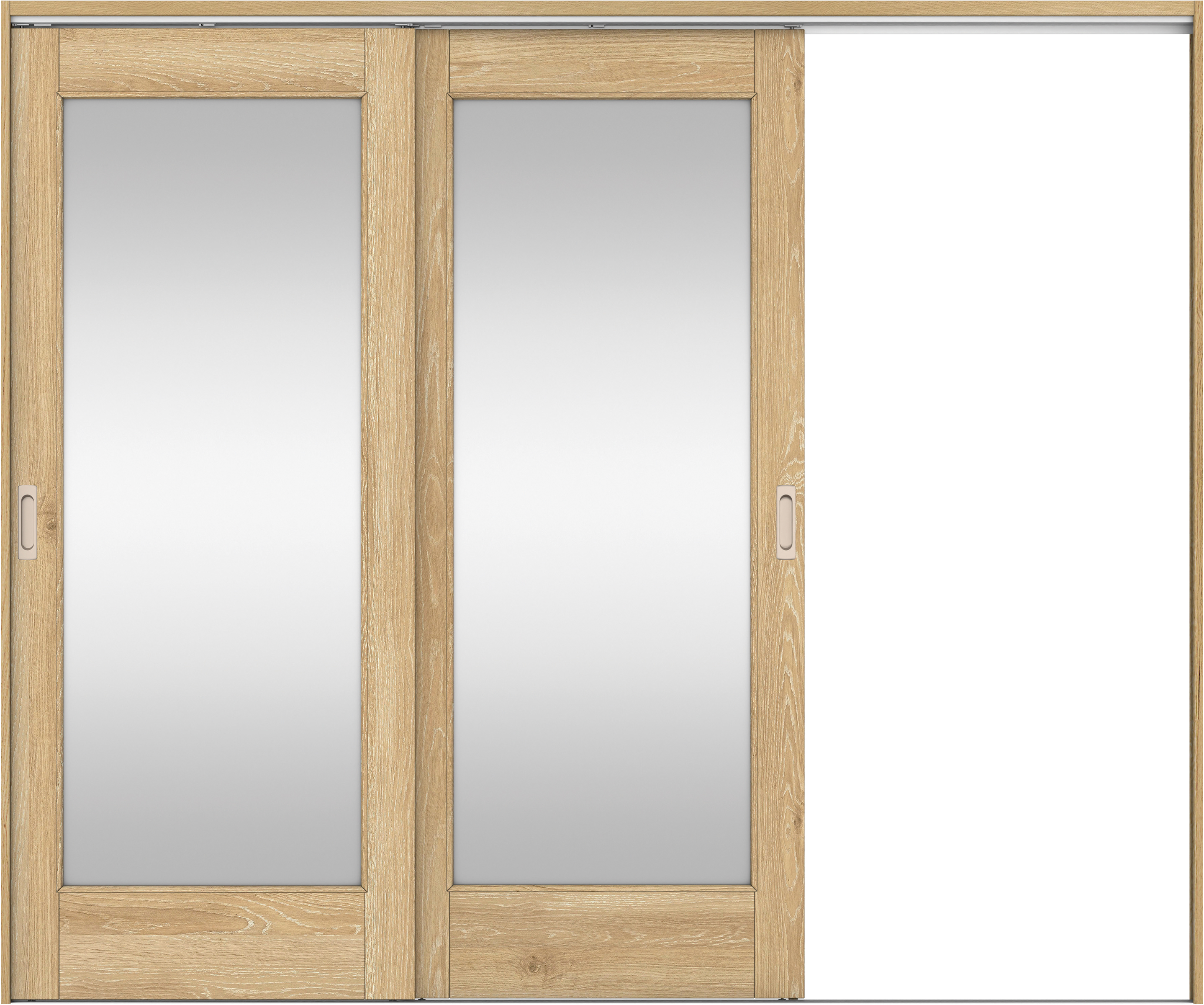 リビングドア　イエリア　吊戸・２枚片引　扉セット　２１デザイン　２４３７幅用　２０００高　〈ミルキーオーカー柄〉　右引用　錠なし　ラクラクローズ付用