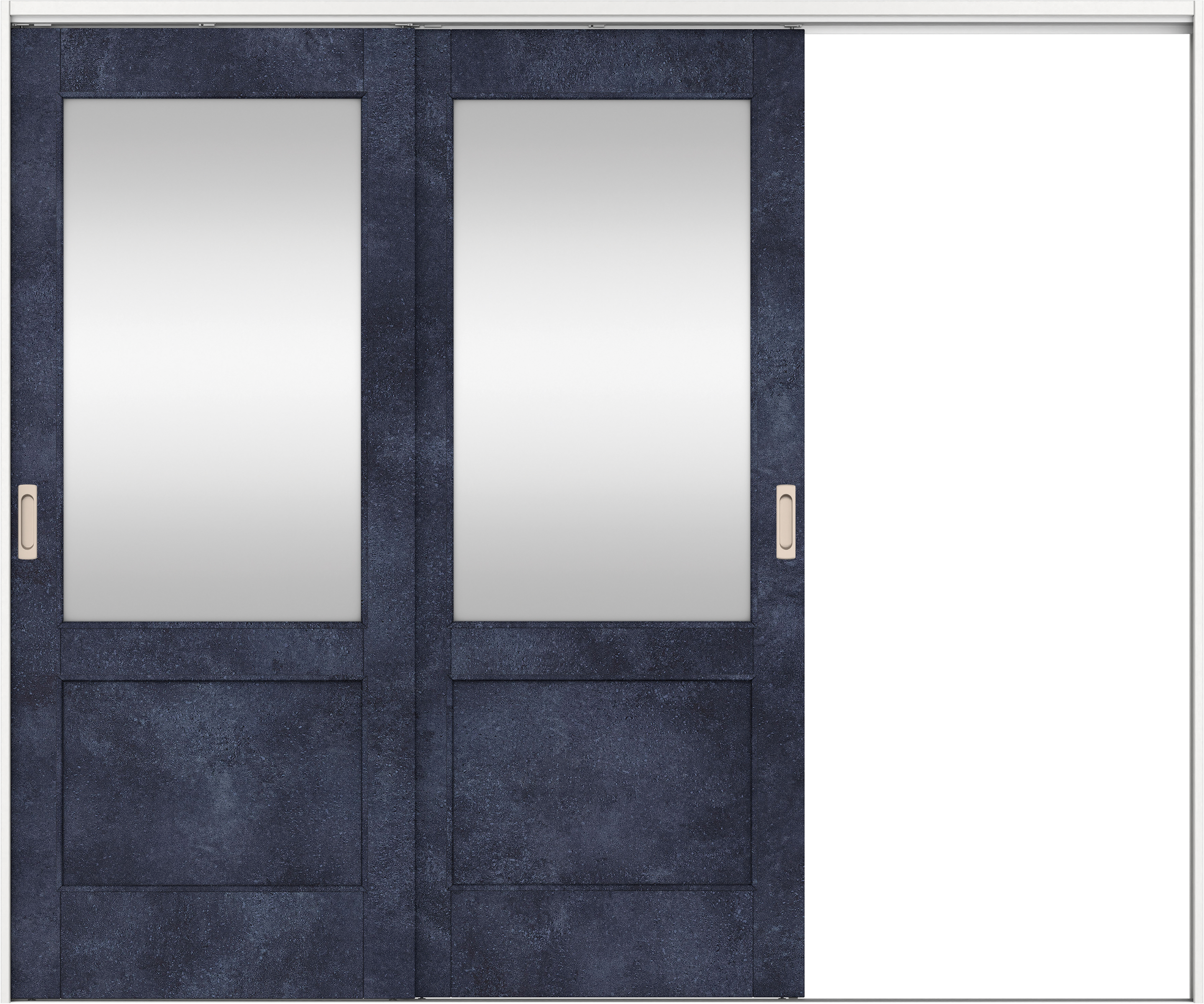 リビングドア　イエリア　吊戸・２枚片引　扉セット　２６デザイン　２４３７幅用　２０００高　〈コバルトブルー柄〉　右引用　錠なし　ラクラクローズ付用