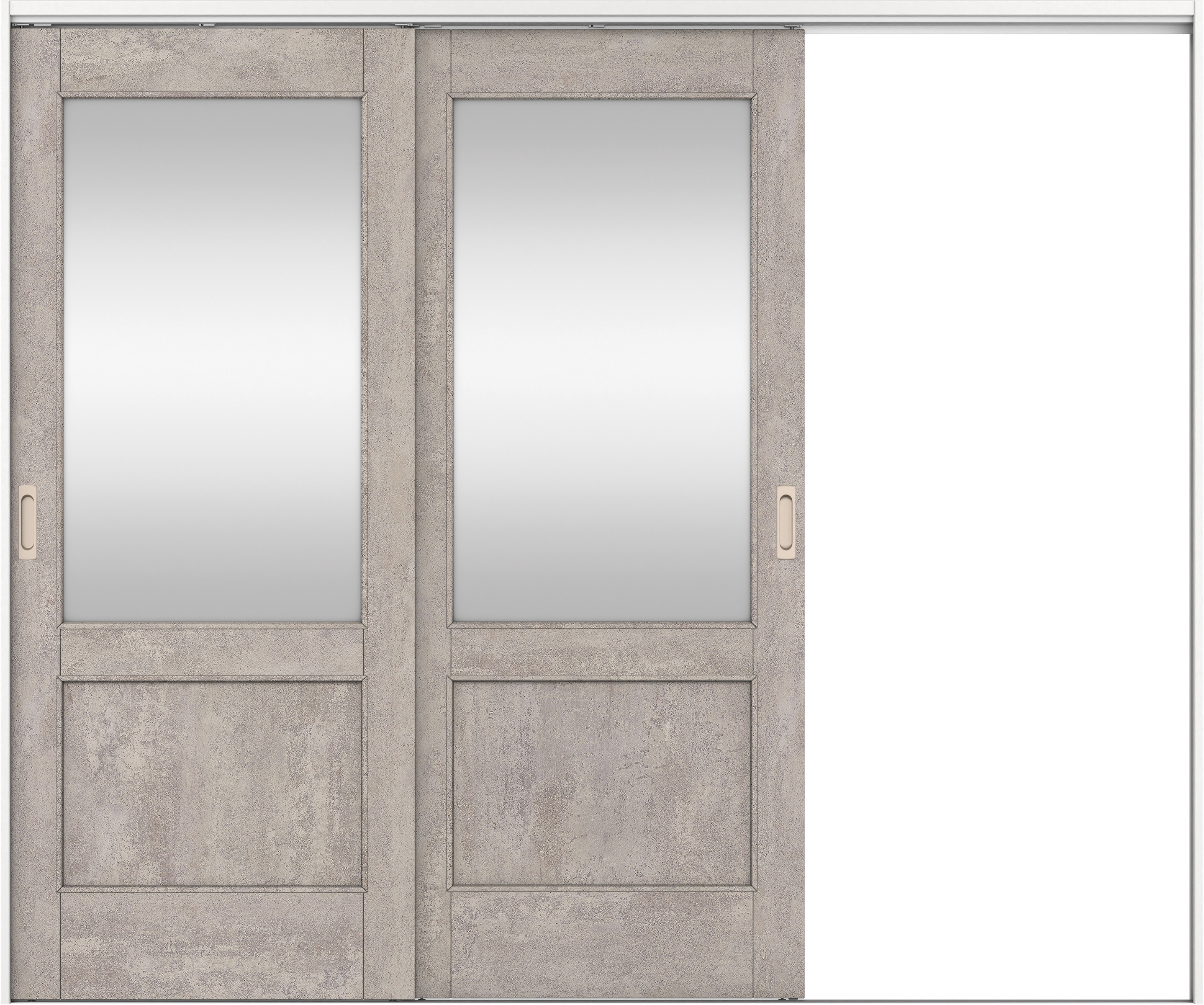 リビングドア　イエリア　吊戸・２枚片引　扉セット　２６デザイン　２４３７幅用　２０００高　〈コンクリートグレー柄〉　右引用　錠なし　ラクラクローズ付用