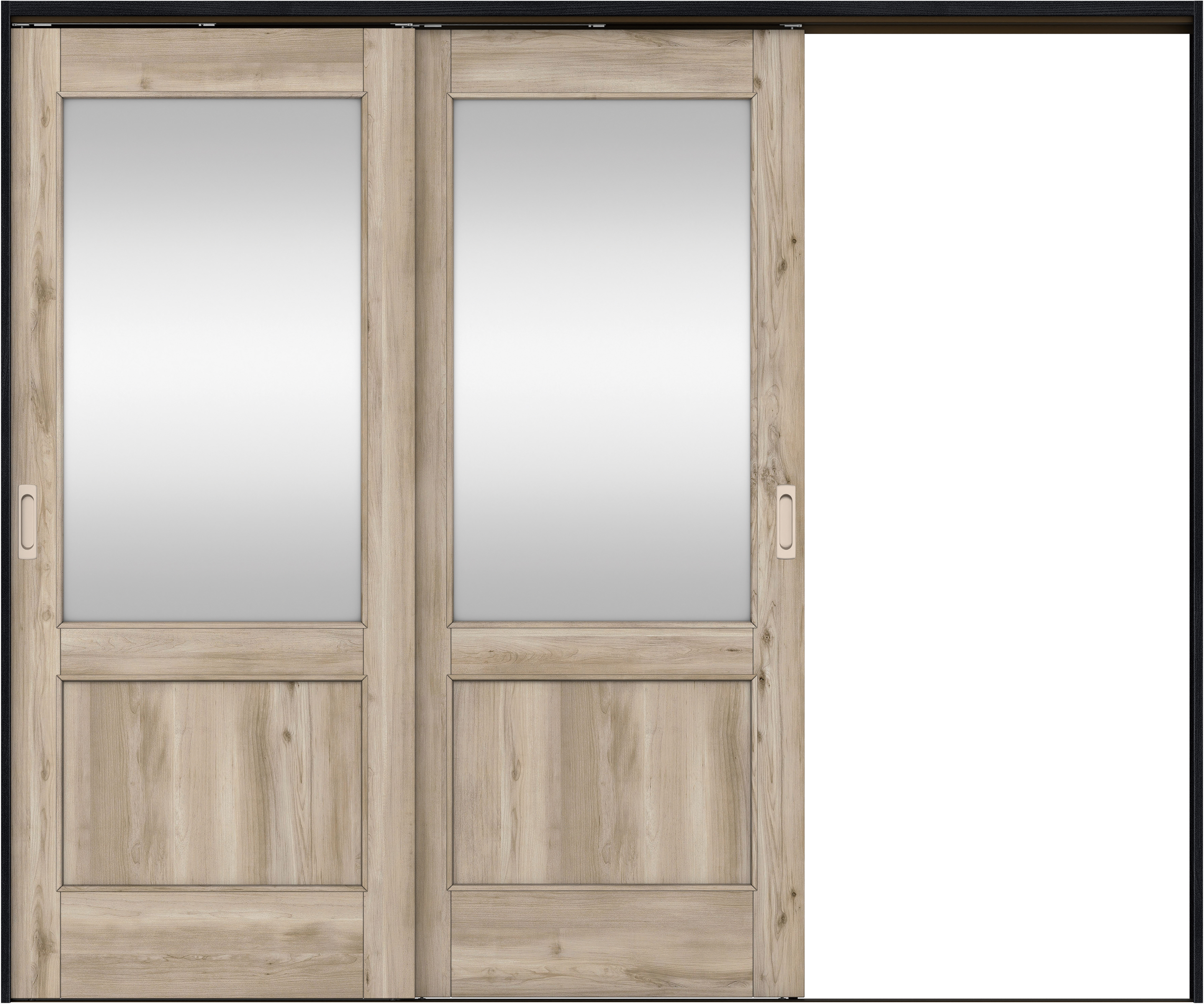 リビングドア　イエリア　吊戸・２枚片引　扉セット　２６デザイン　２４３７幅用　２０００高　〈スモークグレー柄〉　右引用　錠なし　ラクラクローズ付用