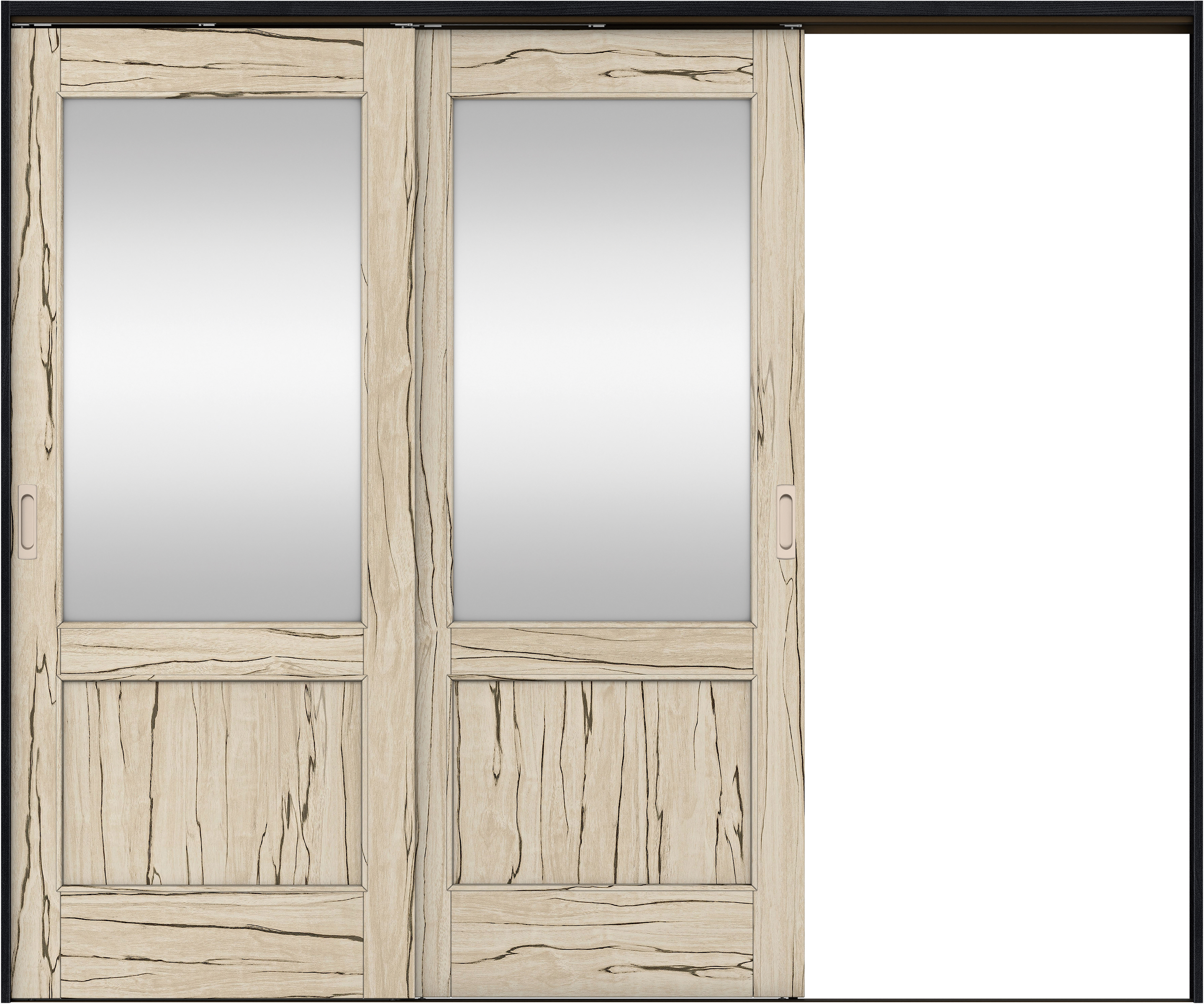 リビングドア　イエリア　吊戸・２枚片引　扉セット　２６デザイン　２４３７幅用　２０００高　〈スロウベージュ柄〉　右引用　錠なし　ラクラクローズ付用