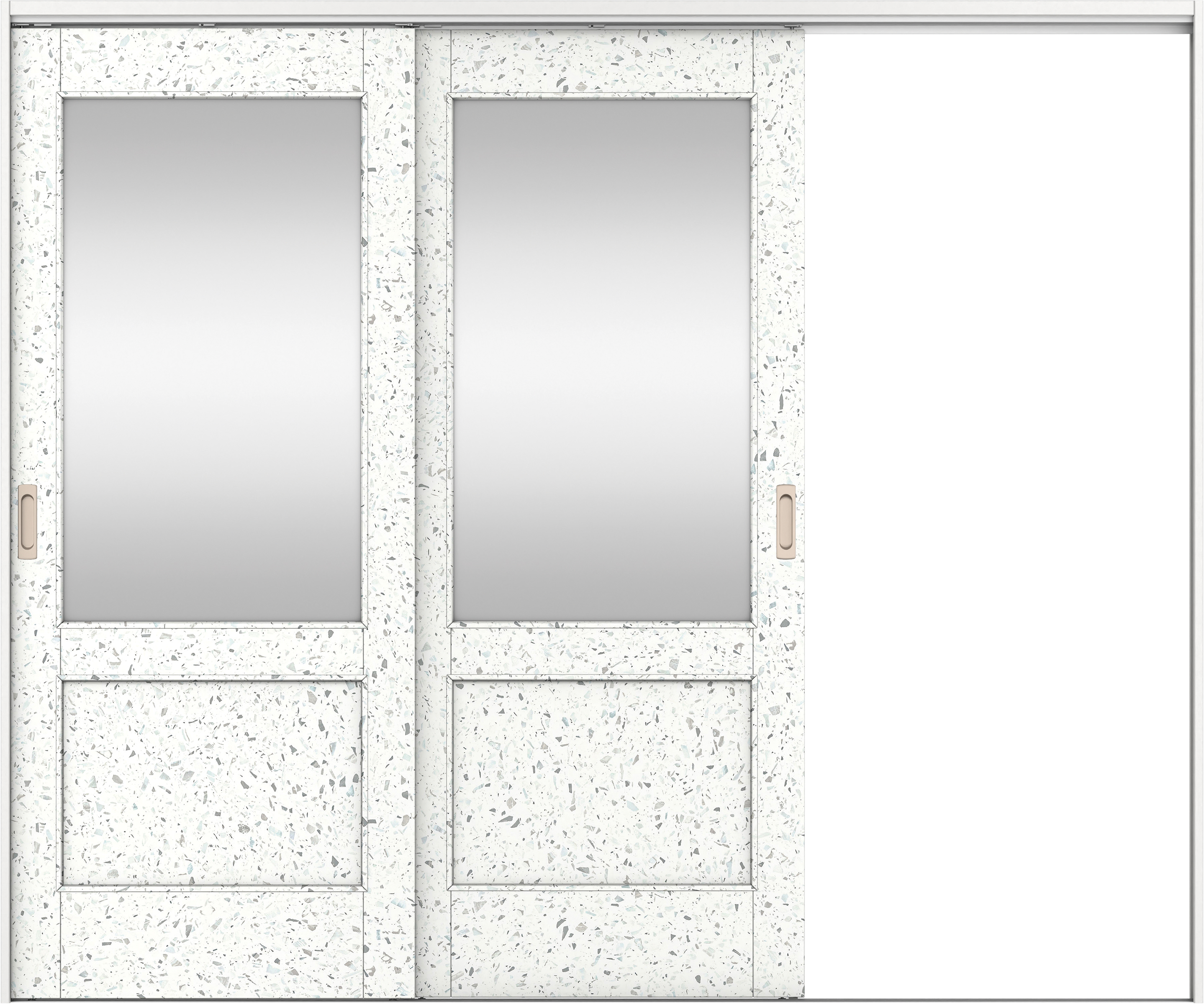 リビングドア　イエリア　吊戸・２枚片引　扉セット　２６デザイン　２４３７幅用　２０００高　〈テラゾホワイト柄〉　右引用　錠なし　ラクラクローズ付用