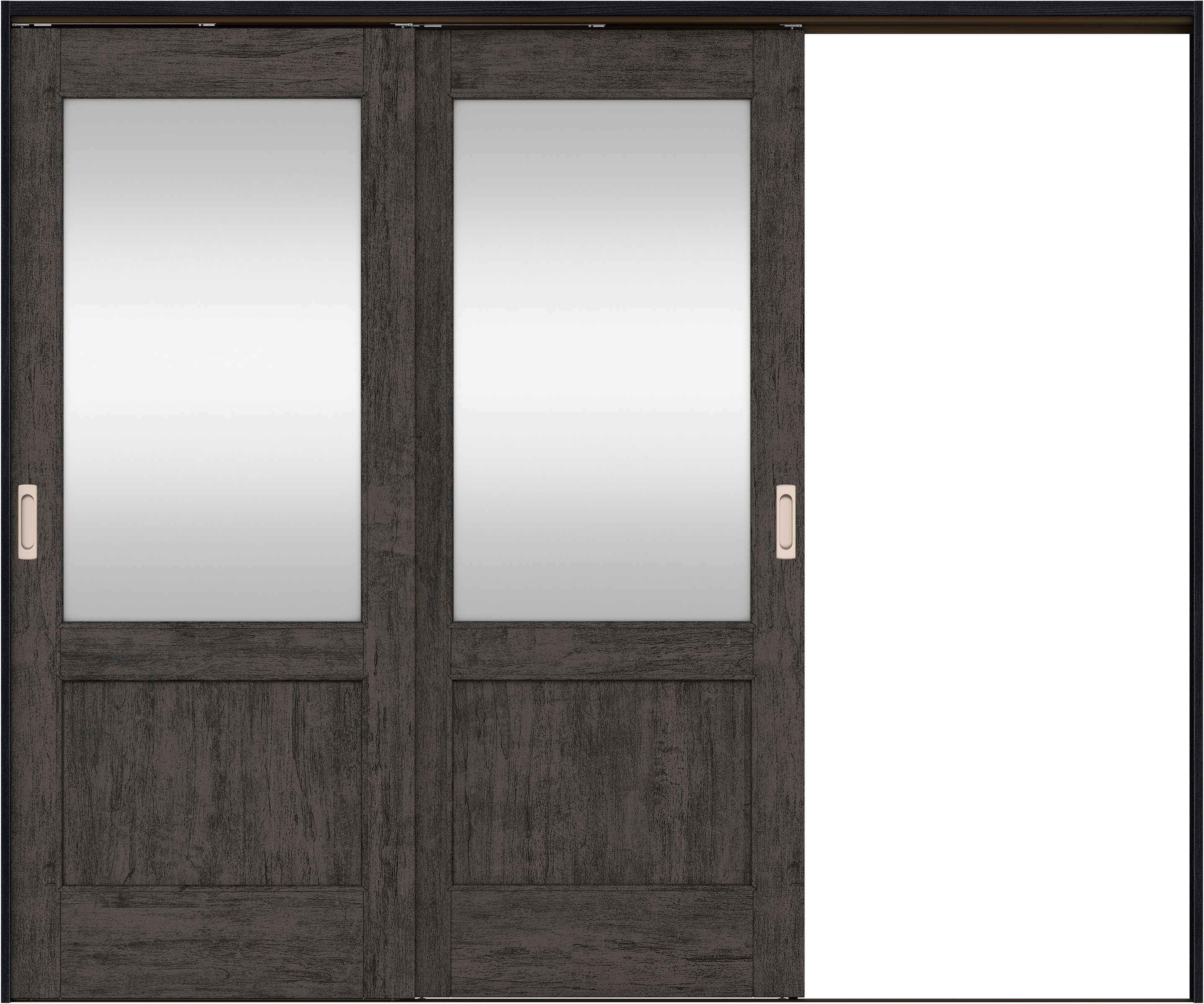 リビングドア　イエリア　吊戸・２枚片引　扉セット　２６デザイン　２４３７幅用　２０００高　〈ドライブラック柄〉　右引用　錠なし　ラクラクローズ付用