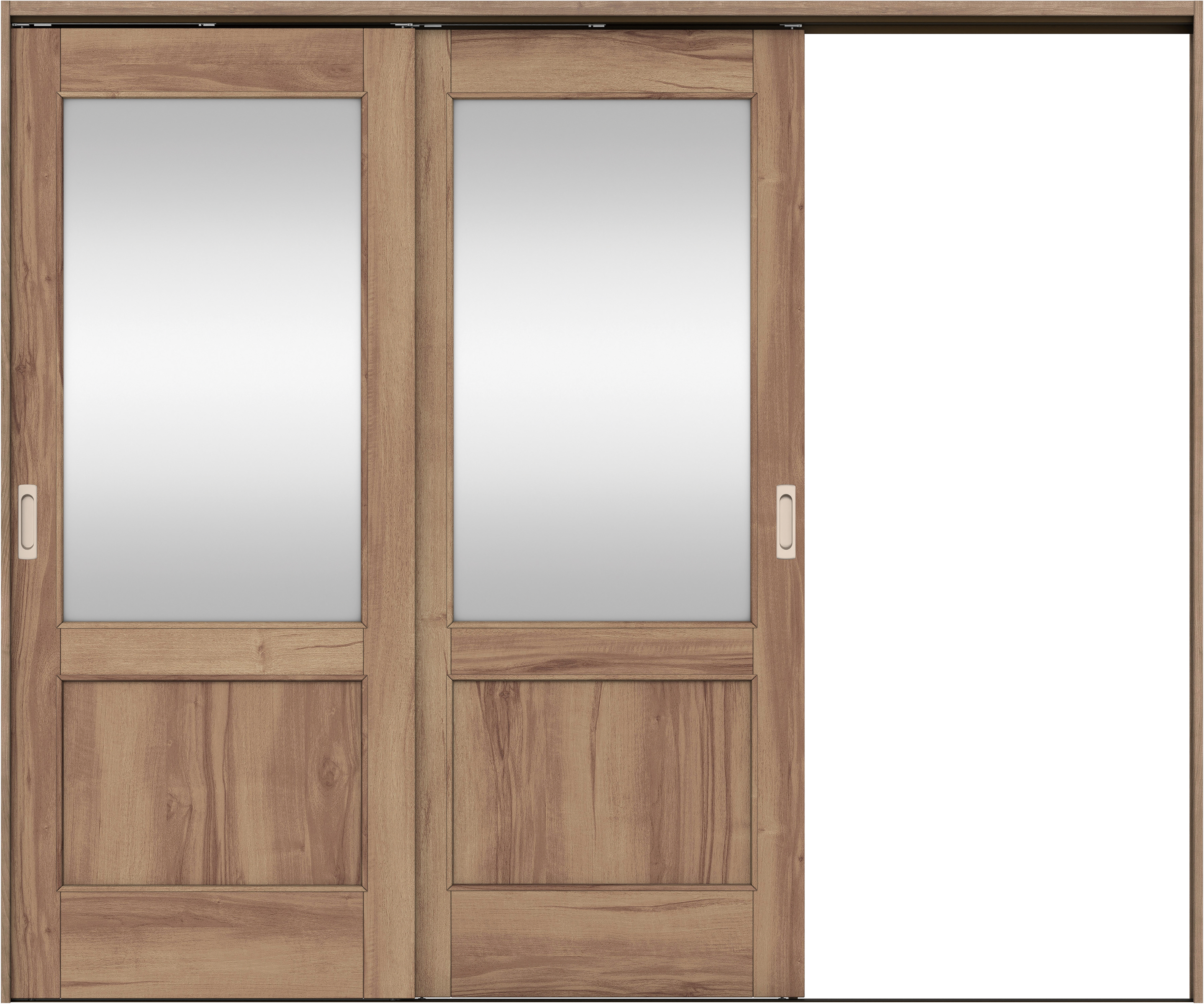 リビングドア　イエリア　吊戸・２枚片引　扉セット　２６デザイン　２４３７幅用　２０００高　〈バームブラウン柄〉　右引用　錠なし　ラクラクローズ付用