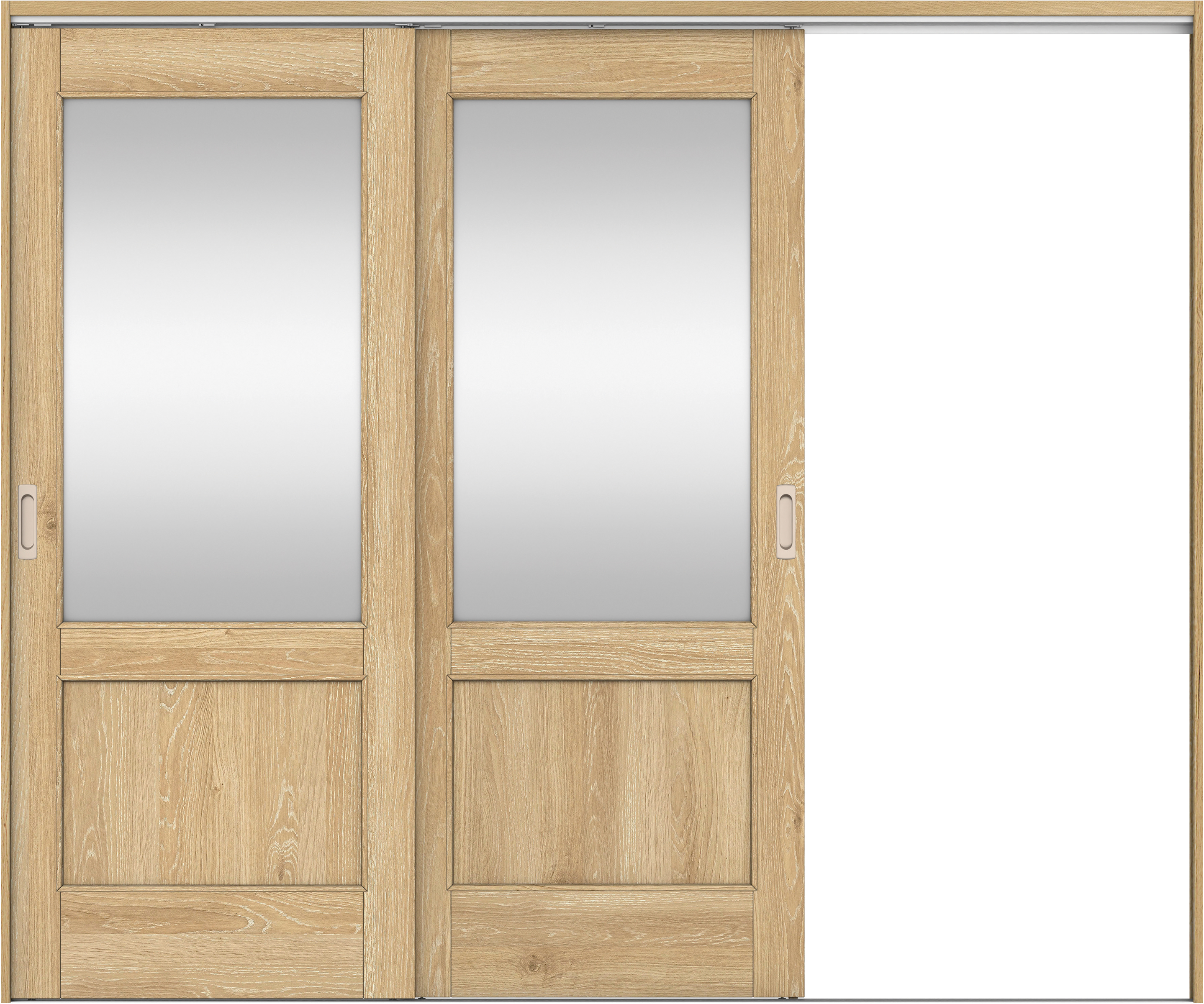 リビングドア　イエリア　吊戸・２枚片引　扉セット　２６デザイン　２４３７幅用　２０００高　〈ミルキーオーカー柄〉　右引用　錠なし　ラクラクローズ付用