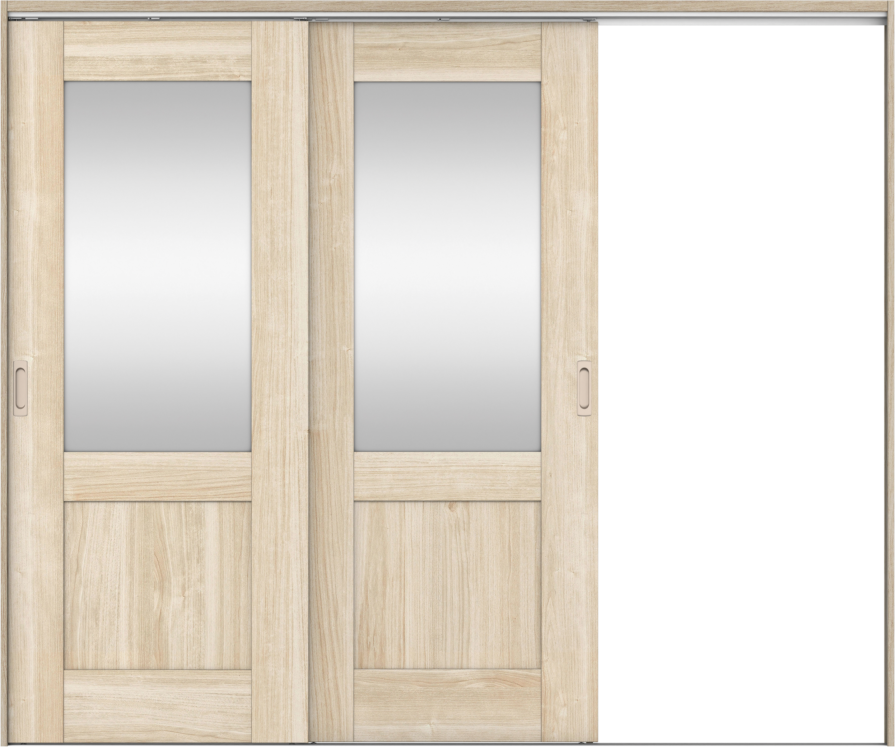 リビングドア　イエリア　吊戸・２枚片引　扉セット　２８デザイン　２４３７幅用　２０００高　〈コットンベージュ柄〉　右引用　錠なし　ラクラクローズ付用