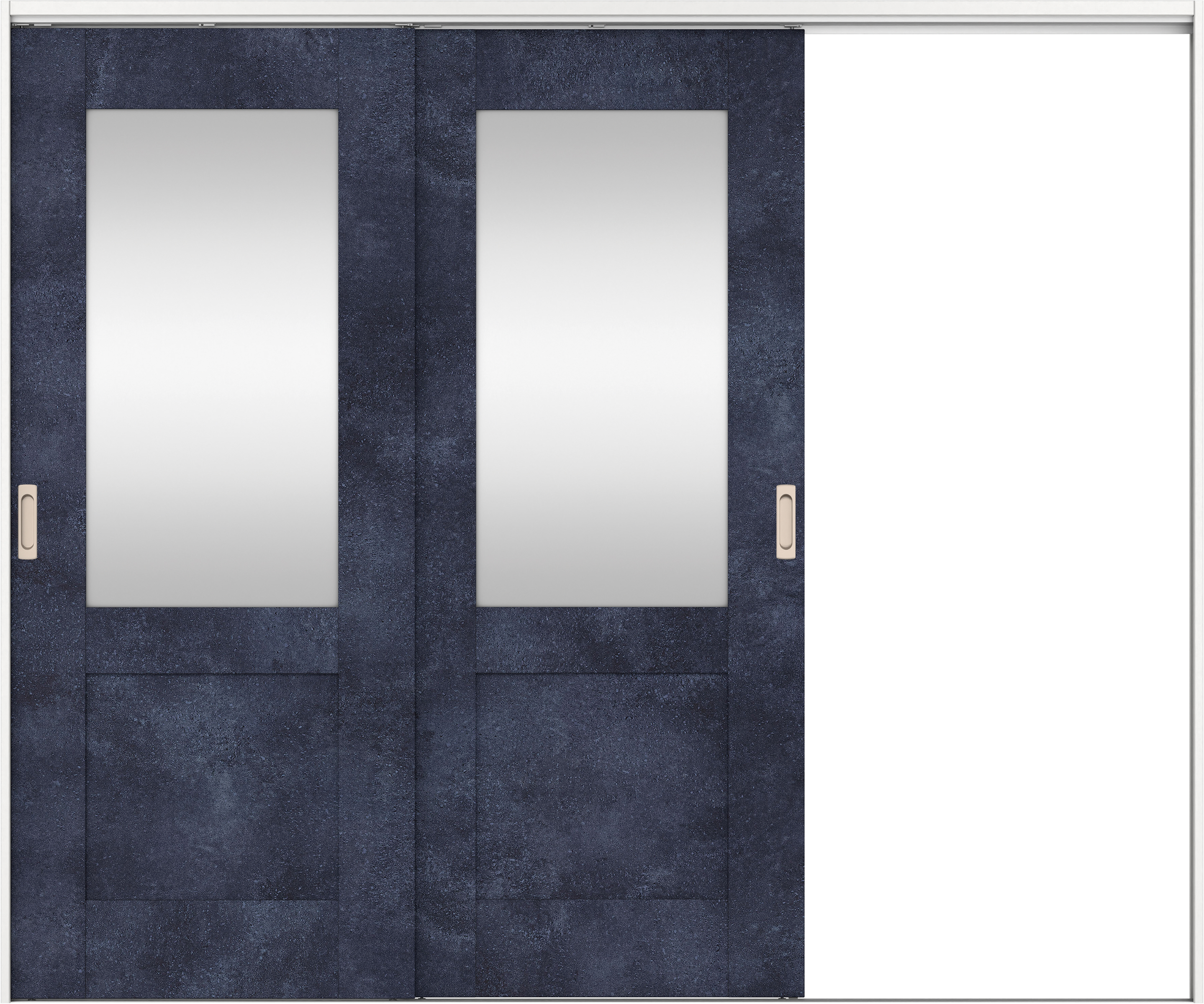 リビングドア　イエリア　吊戸・２枚片引　扉セット　２８デザイン　２４３７幅用　２０００高　〈コバルトブルー柄〉　右引用　錠なし　ラクラクローズ付用