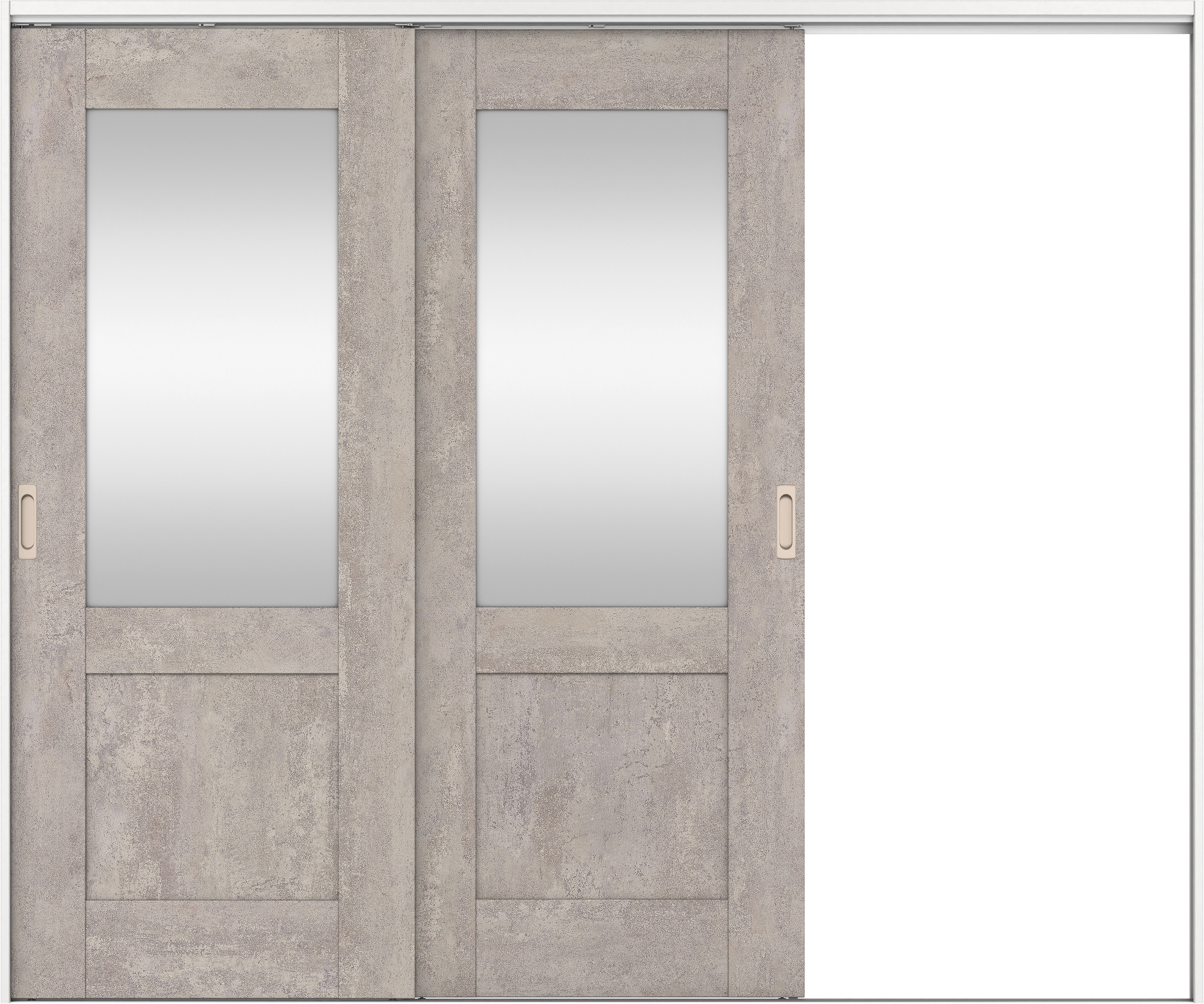 リビングドア　イエリア　吊戸・２枚片引　扉セット　２８デザイン　２４３７幅用　２０００高　〈コンクリートグレー柄〉　右引用　錠なし　ラクラクローズ付用