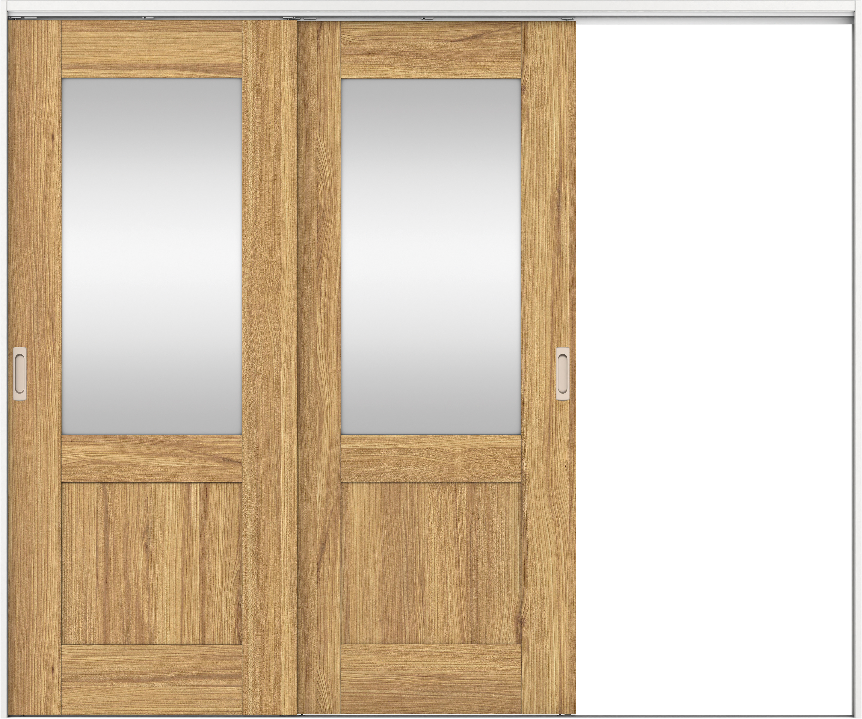 リビングドア　イエリア　吊戸・２枚片引　扉セット　２８デザイン　２４３７幅用　２０００高　〈シナモンブラウン柄〉　右引用　錠なし　ラクラクローズ付用