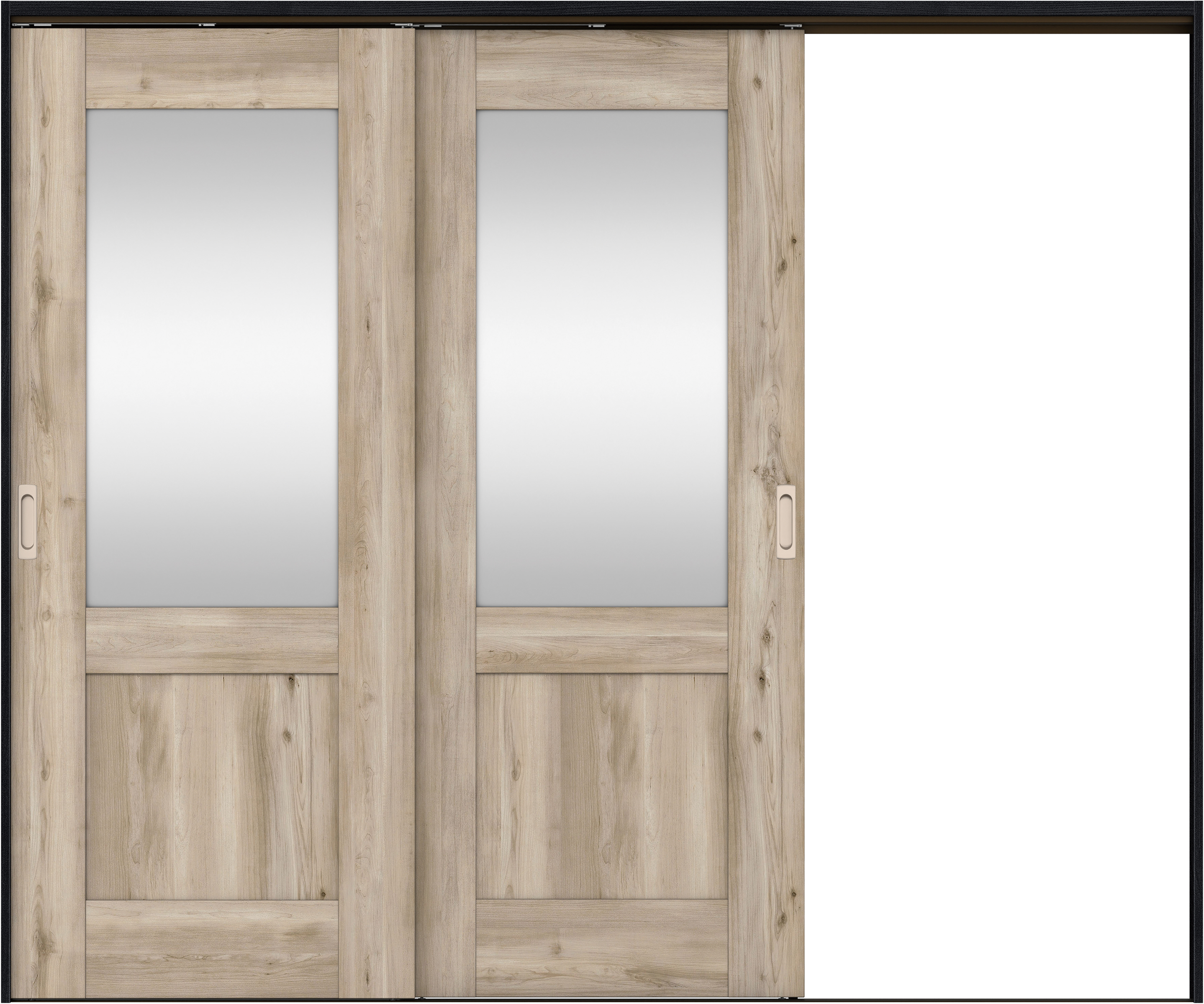 リビングドア　イエリア　吊戸・２枚片引　扉セット　２８デザイン　２４３７幅用　２０００高　〈スモークグレー柄〉　右引用　錠なし　ラクラクローズ付用