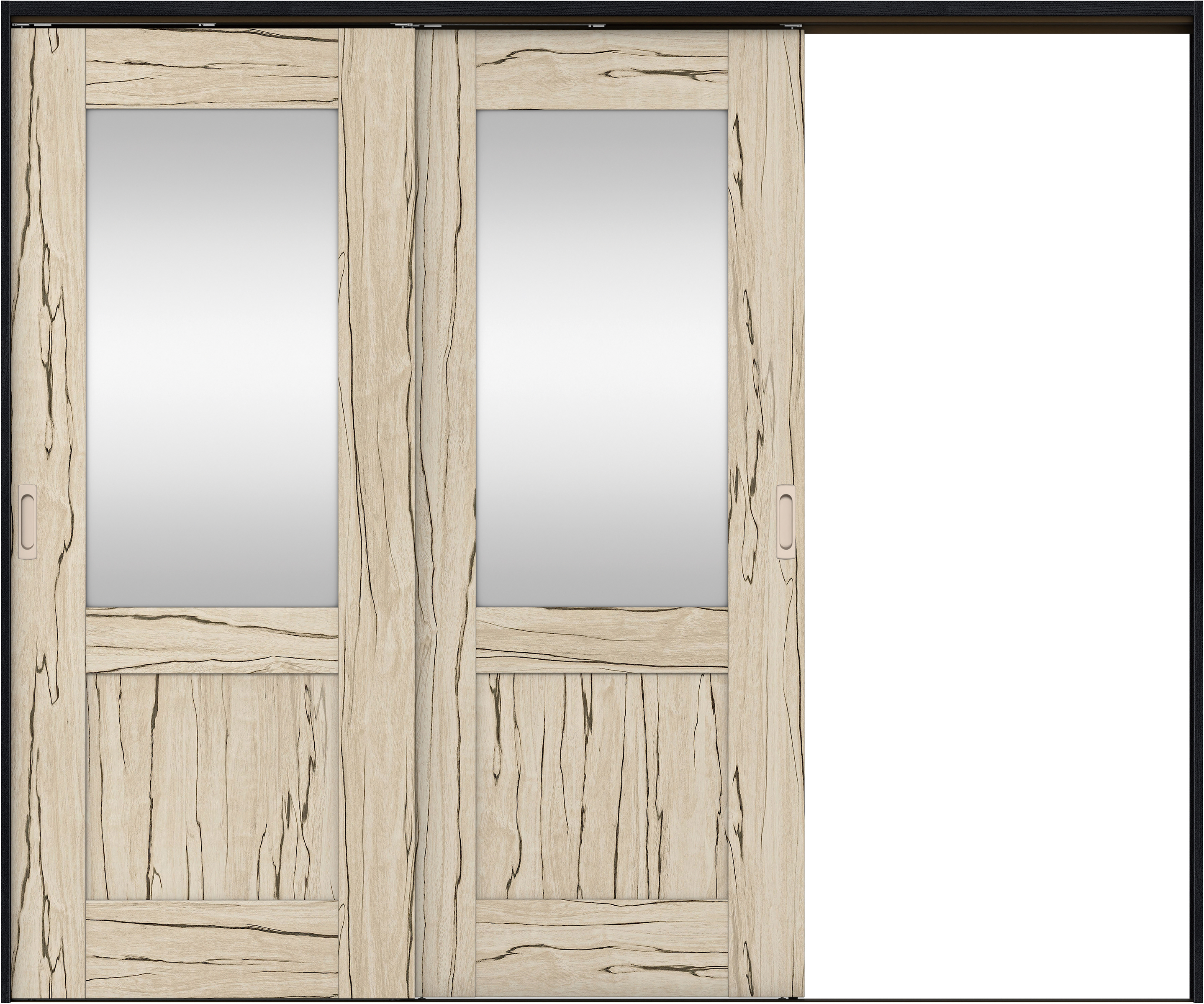 リビングドア　イエリア　吊戸・２枚片引　扉セット　２８デザイン　２４３７幅用　２０００高　〈スロウベージュ柄〉　右引用　錠なし　ラクラクローズ付用