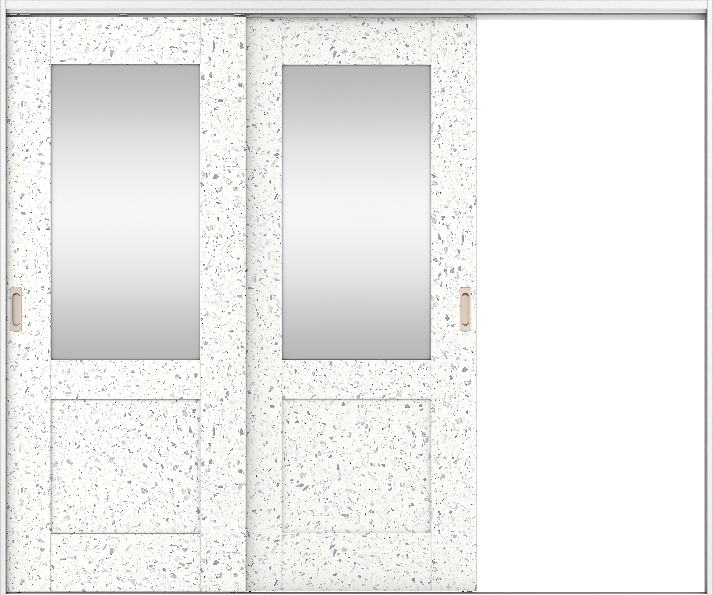 リビングドア　イエリア　吊戸・２枚片引　扉セット　２８デザイン　２４３７幅用　２０００高　〈テラゾホワイト柄〉　右引用　錠なし　ラクラクローズ付用