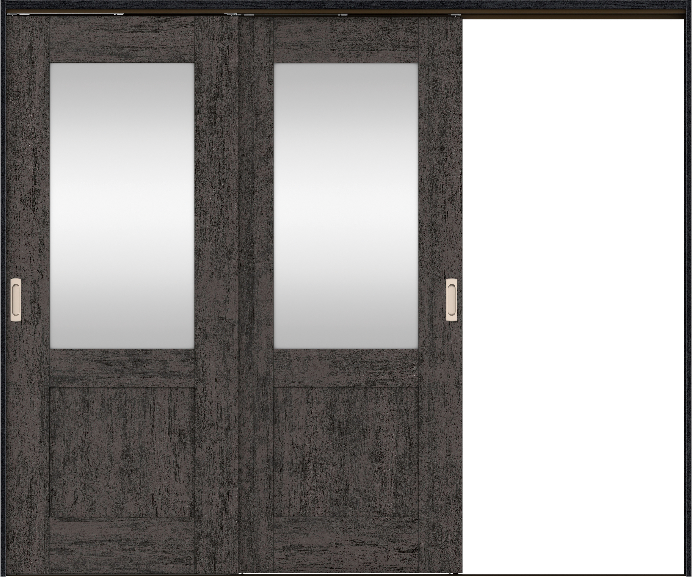 リビングドア　イエリア　吊戸・２枚片引　扉セット　２８デザイン　２４３７幅用　２０００高　〈ドライブラック柄〉　右引用　錠なし　ラクラクローズ付用