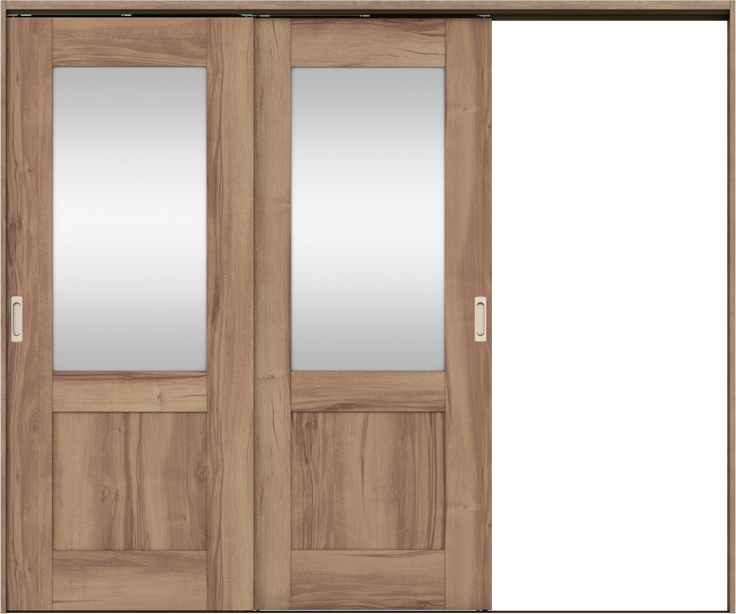 リビングドア　イエリア　吊戸・２枚片引　扉セット　２８デザイン　２４３７幅用　２０００高　〈バームブラウン柄〉　右引用　錠なし　ラクラクローズ付用