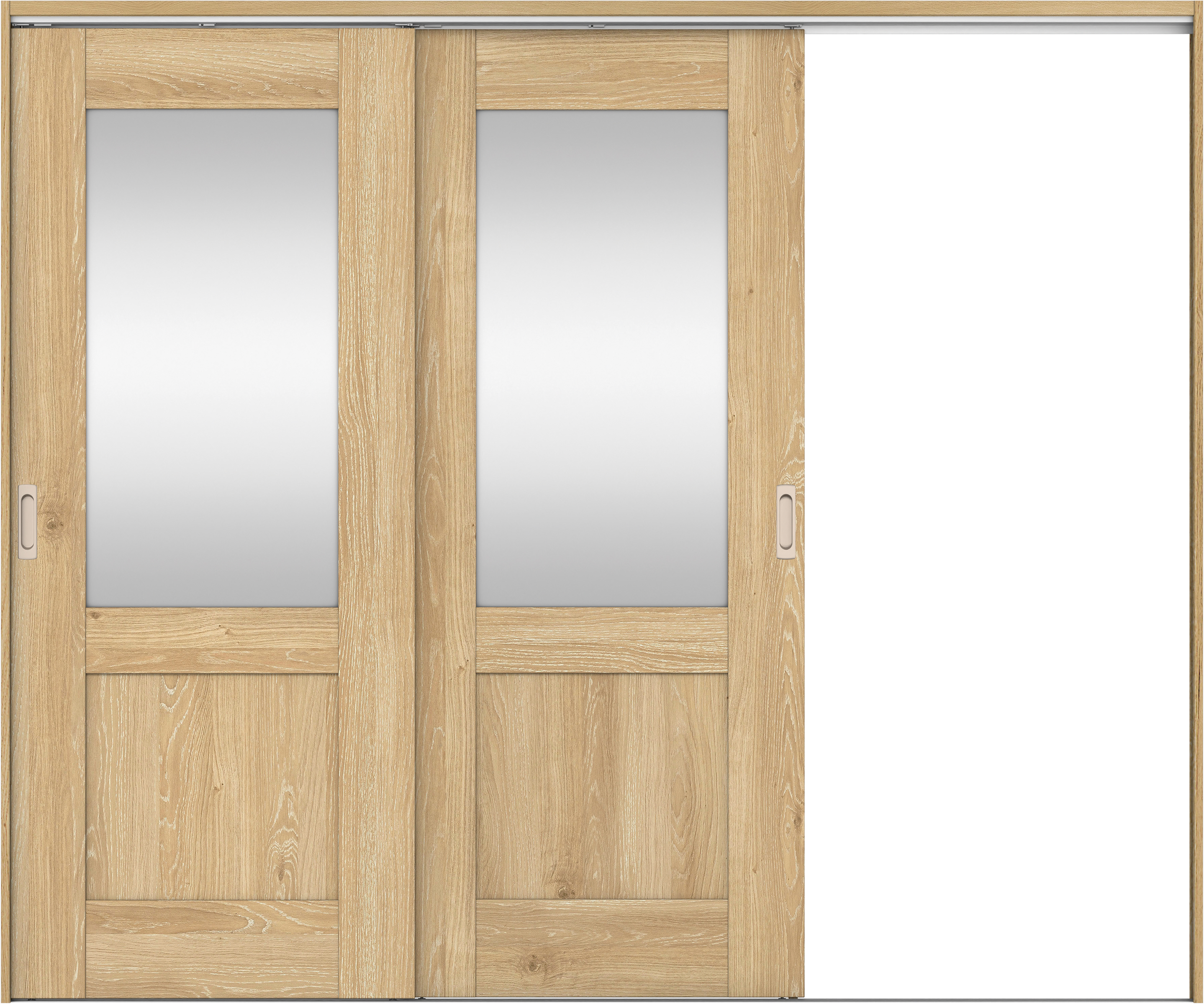 リビングドア　イエリア　吊戸・２枚片引　扉セット　２８デザイン　２４３７幅用　２０００高　〈ミルキーオーカー柄〉　右引用　錠なし　ラクラクローズ付用