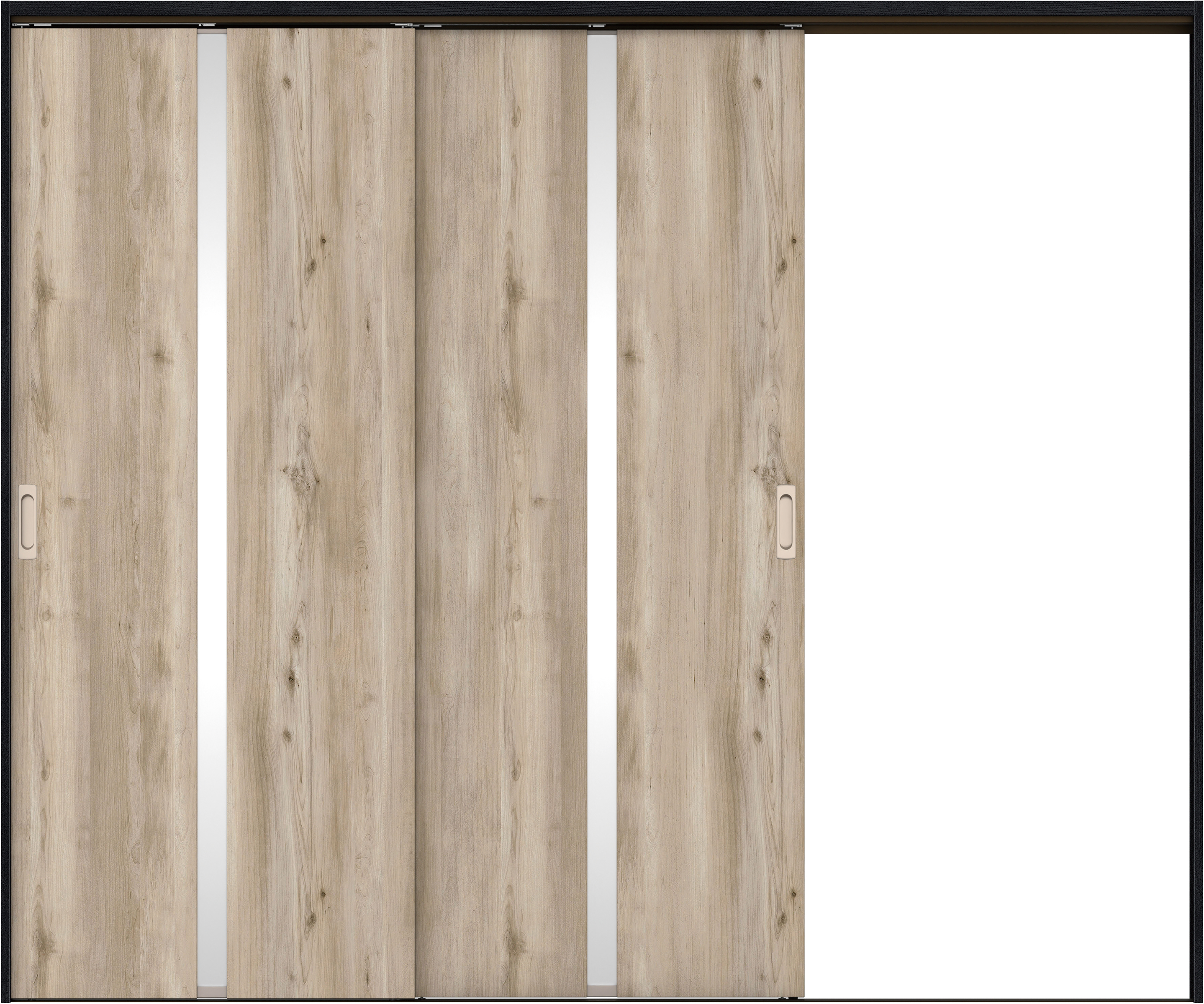 リビングドア　イエリア　吊戸・２枚片引　扉セット　２Ｐデザイン　２４３７幅用　２０００高　〈スモークグレー柄〉　右引用　錠なし　ラクラクローズ付用