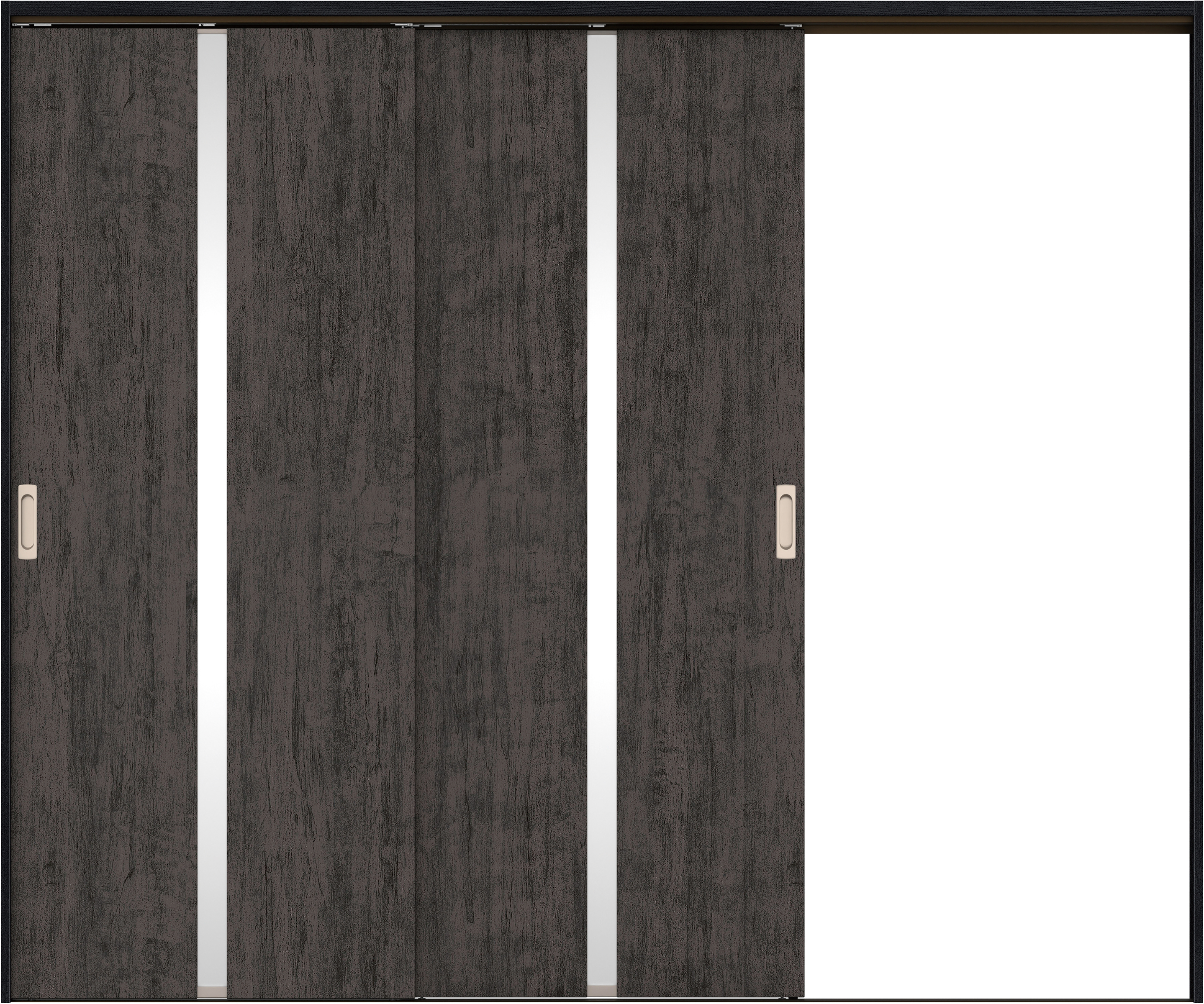 リビングドア　イエリア　吊戸・２枚片引　扉セット　２Ｐデザイン　２４３７幅用　２０００高　〈ドライブラック柄〉　右引用　錠なし　ラクラクローズ付用