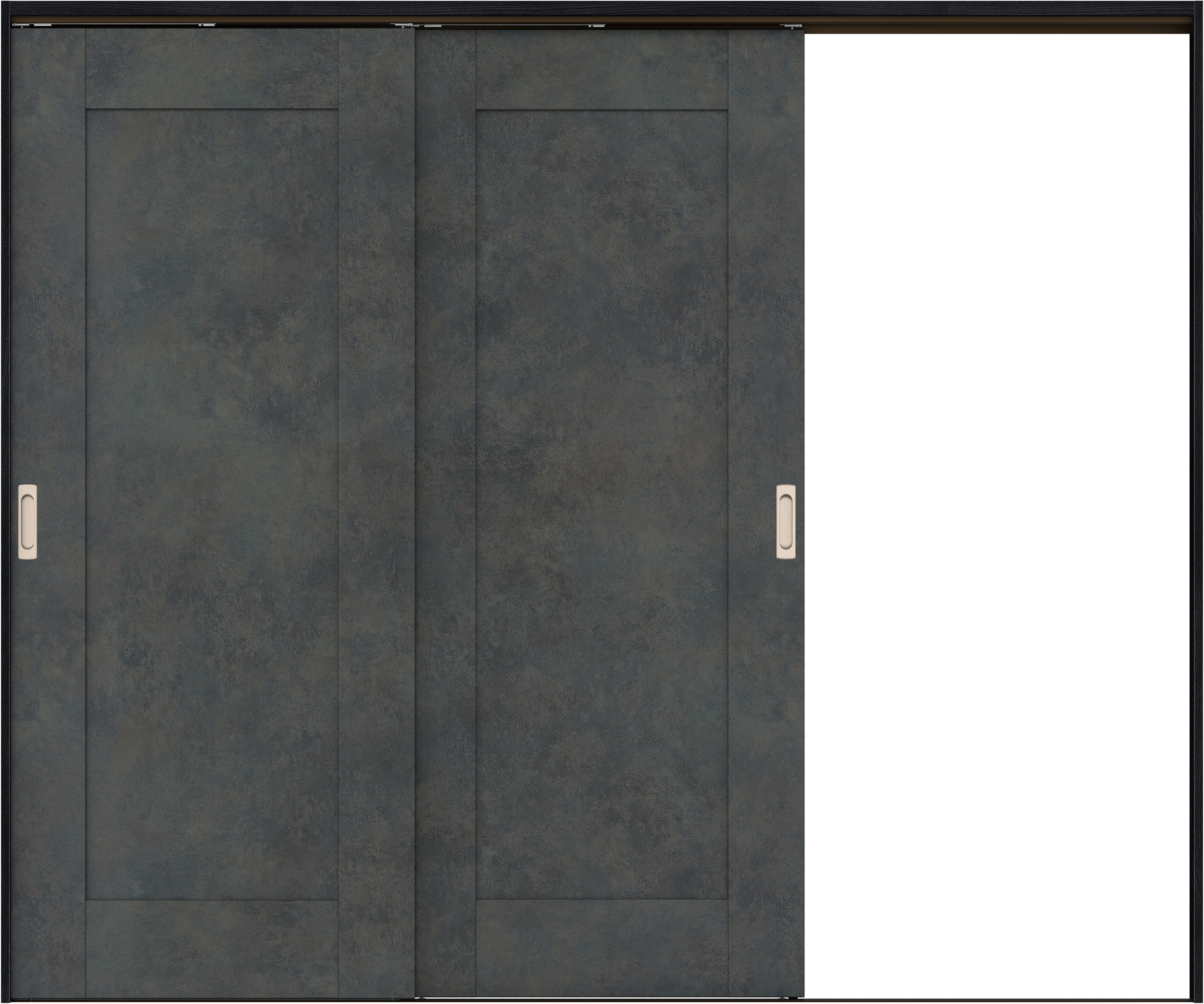 リビングドア　イエリア　吊戸・２枚片引　扉セット　３８デザイン　２４３７幅用　２０００高　〈アイアンブラック柄〉　右引用　錠なし　ラクラクローズ付用