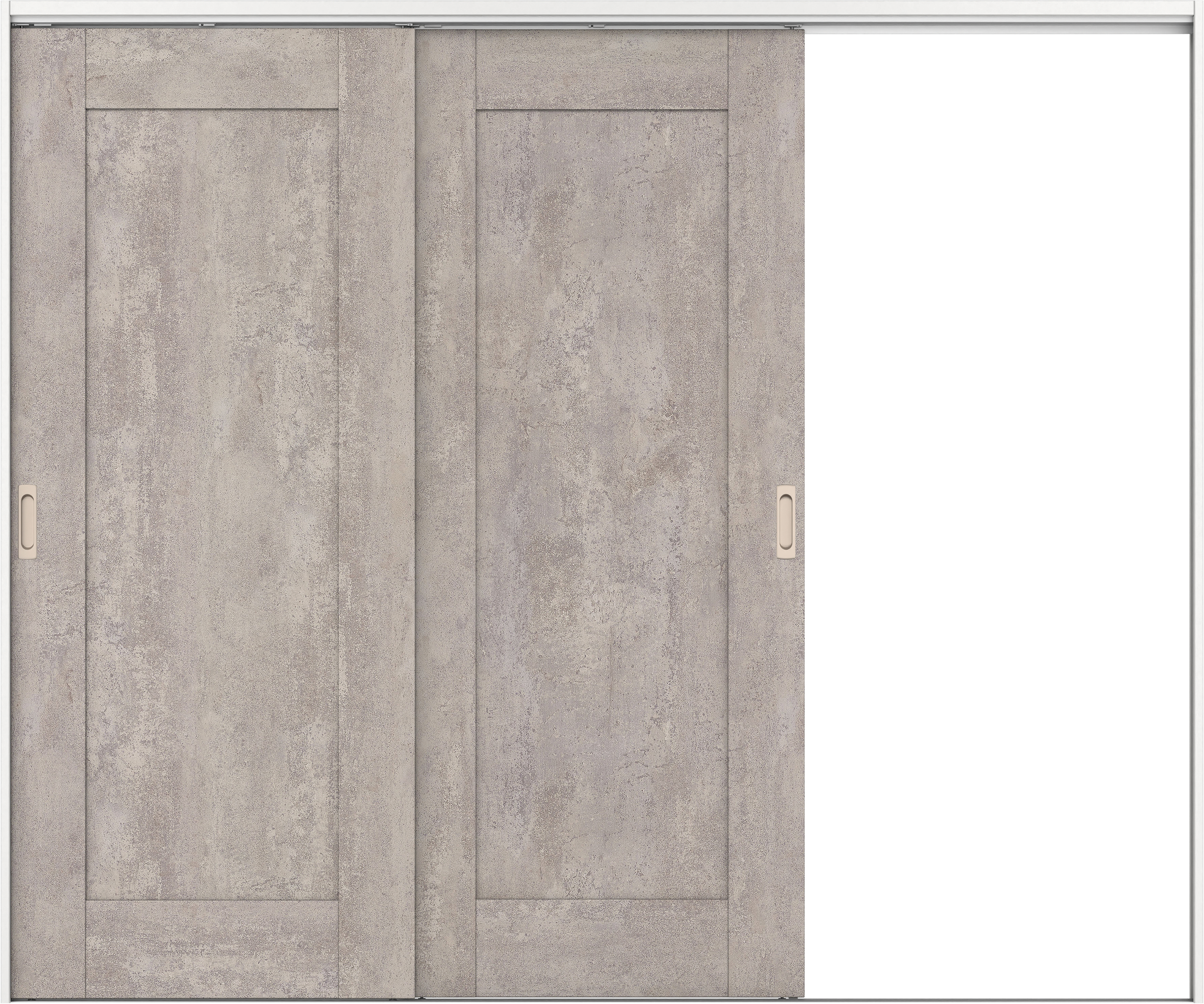 リビングドア　イエリア　吊戸・２枚片引　扉セット　３８デザイン　２４３７幅用　２０００高　〈コンクリートグレー柄〉　右引用　錠なし　ラクラクローズ付用