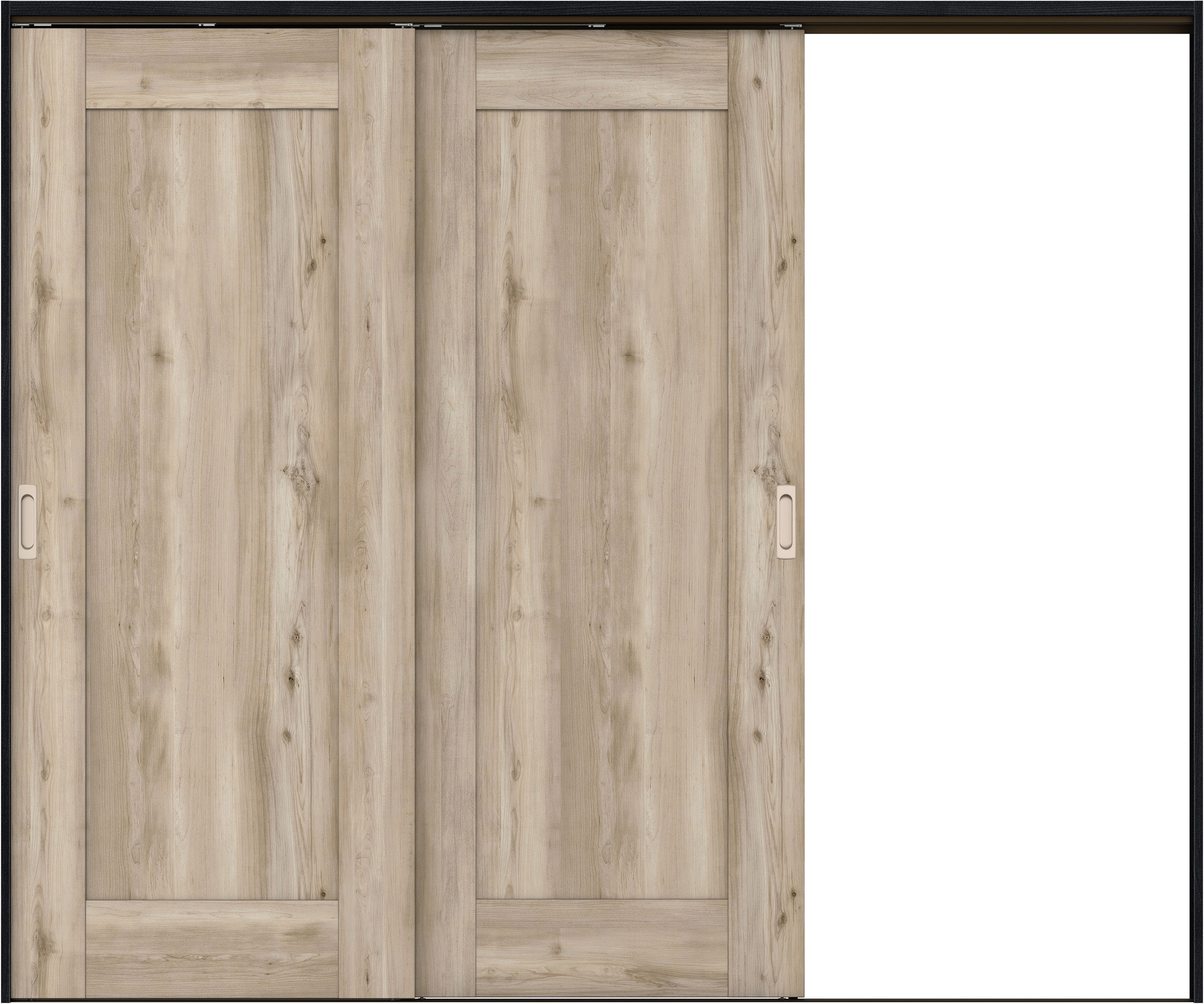 リビングドア　イエリア　吊戸・２枚片引　扉セット　３８デザイン　２４３７幅用　２０００高　〈スモークグレー柄〉　右引用　錠なし　ラクラクローズ付用