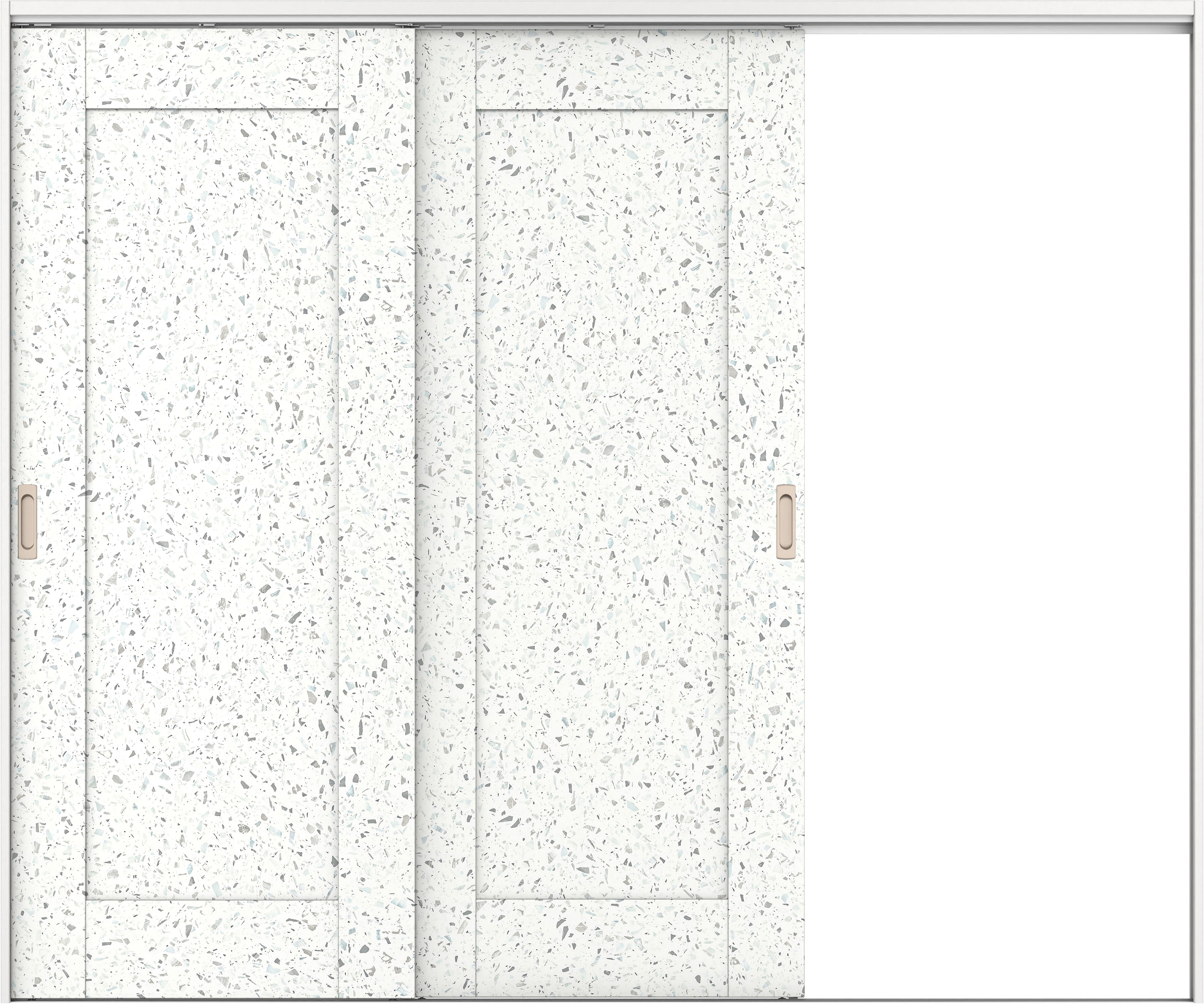 リビングドア　イエリア　吊戸・２枚片引　扉セット　３８デザイン　２４３７幅用　２０００高　〈テラゾホワイト柄〉　右引用　錠なし　ラクラクローズ付用