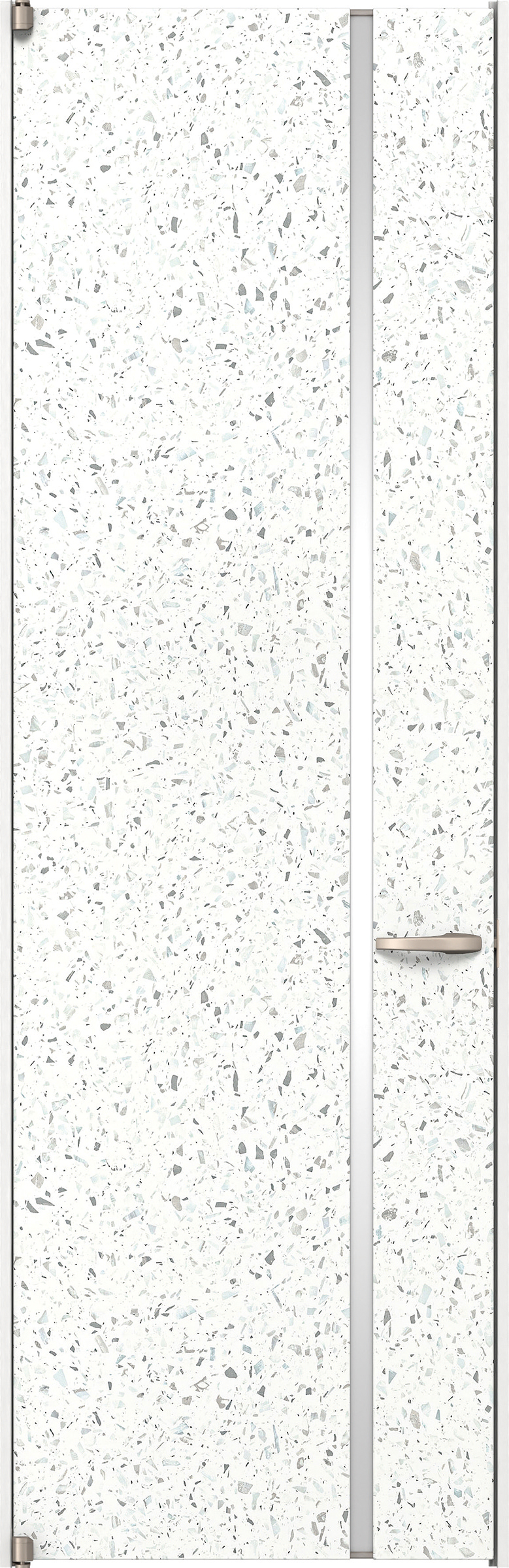 リビングドア　イエリア　二方枠ドア　扉セット　Ｌ９デザイン　８５０幅　２４００高　〈テラゾホワイト柄〉　左開き　空錠　ピボット丁番