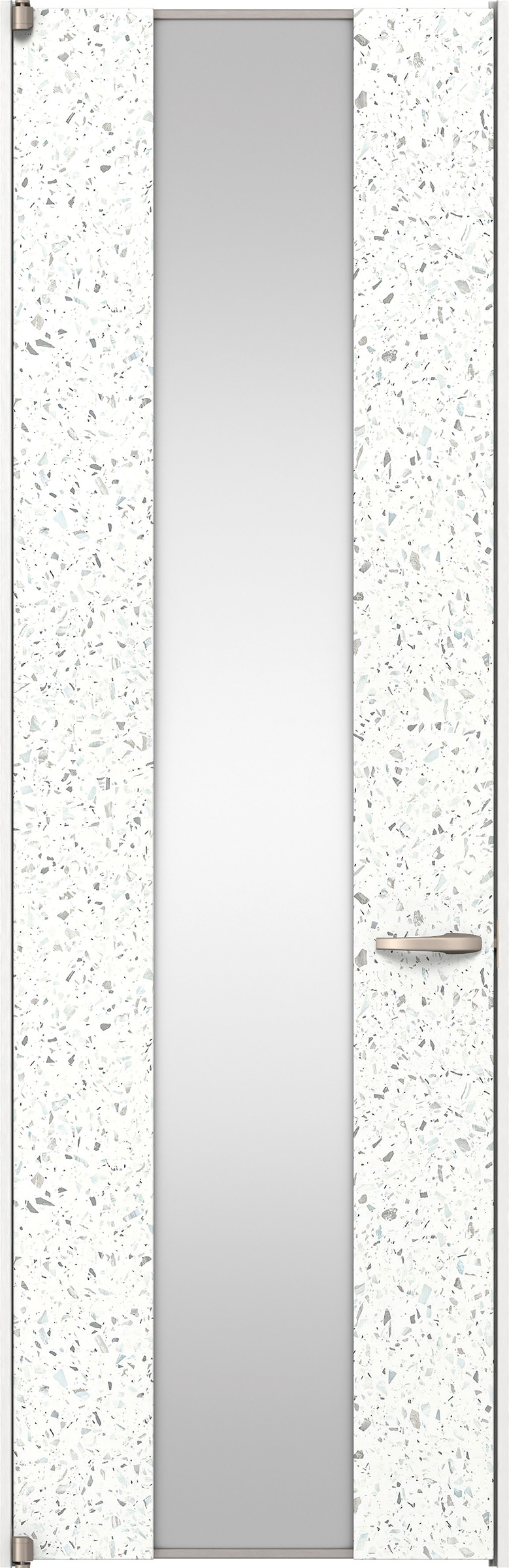 リビングドア　イエリア　二方枠ドア　扉セット　４Ｐデザイン　７３５幅　２４００高　〈テラゾホワイト柄〉　左開き　空錠　ピボット丁番