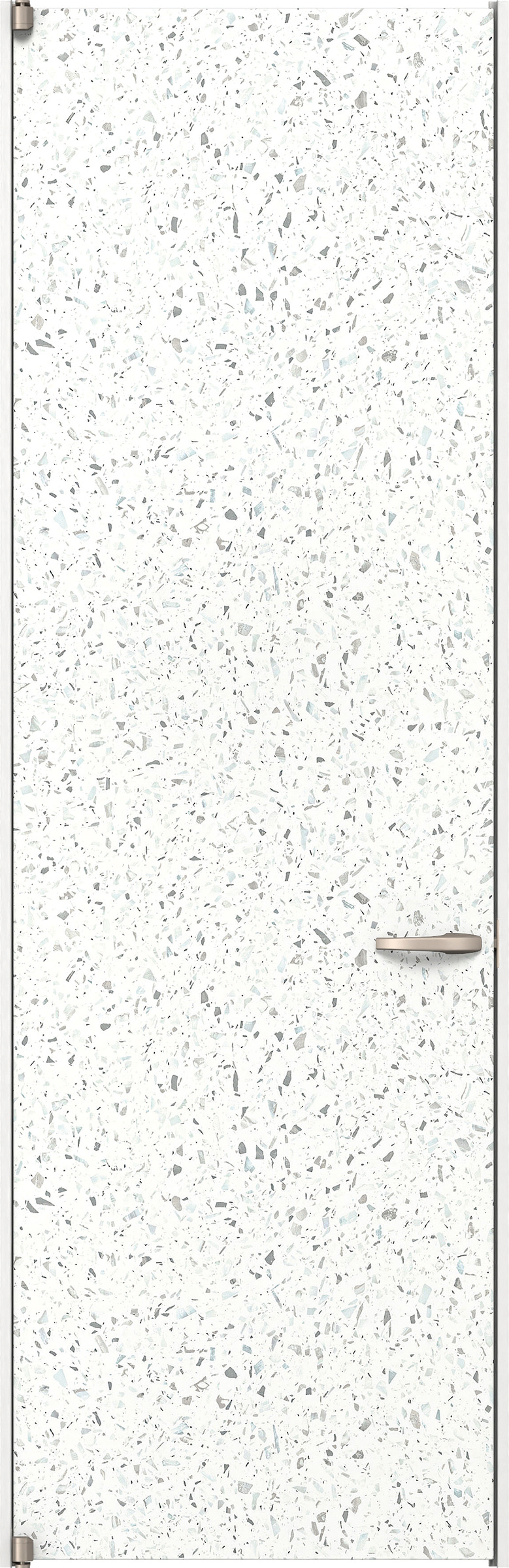 リビングドア　イエリア　二方枠ドア　扉セット　００デザイン　７３５幅　２４００高　〈テラゾホワイト柄〉　左開き　空錠　ピボット丁番