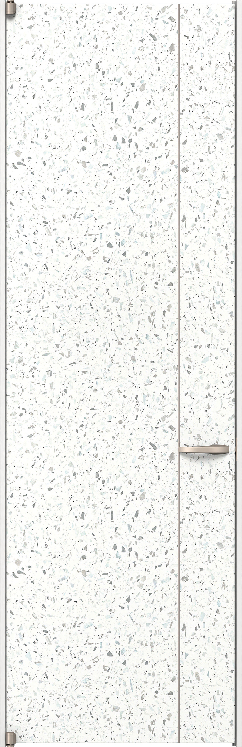 リビングドア　イエリア　二方枠ドア　扉セット　Ｄ３デザイン　７８０幅　２４００高　〈テラゾホワイト柄〉　左開き　空錠　ピボット丁番