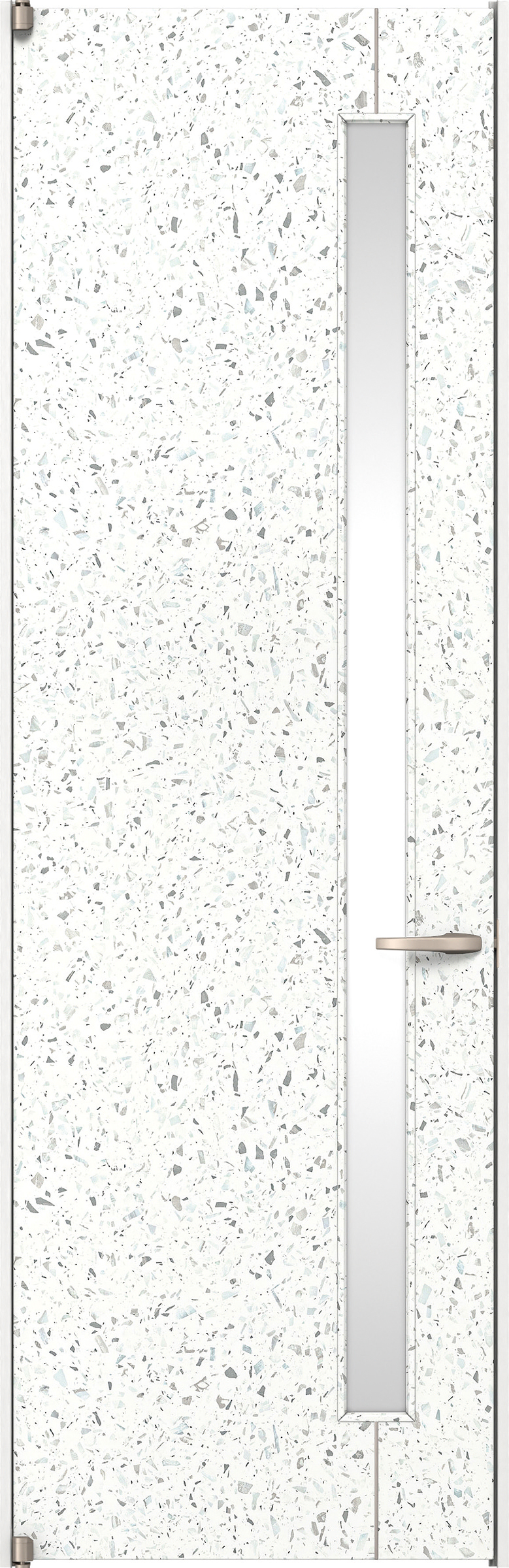 リビングドア　イエリア　二方枠ドア　扉セット　Ｄ４デザイン　７５５幅　２４００高　〈テラゾホワイト柄〉　左開き　空錠　ピボット丁番