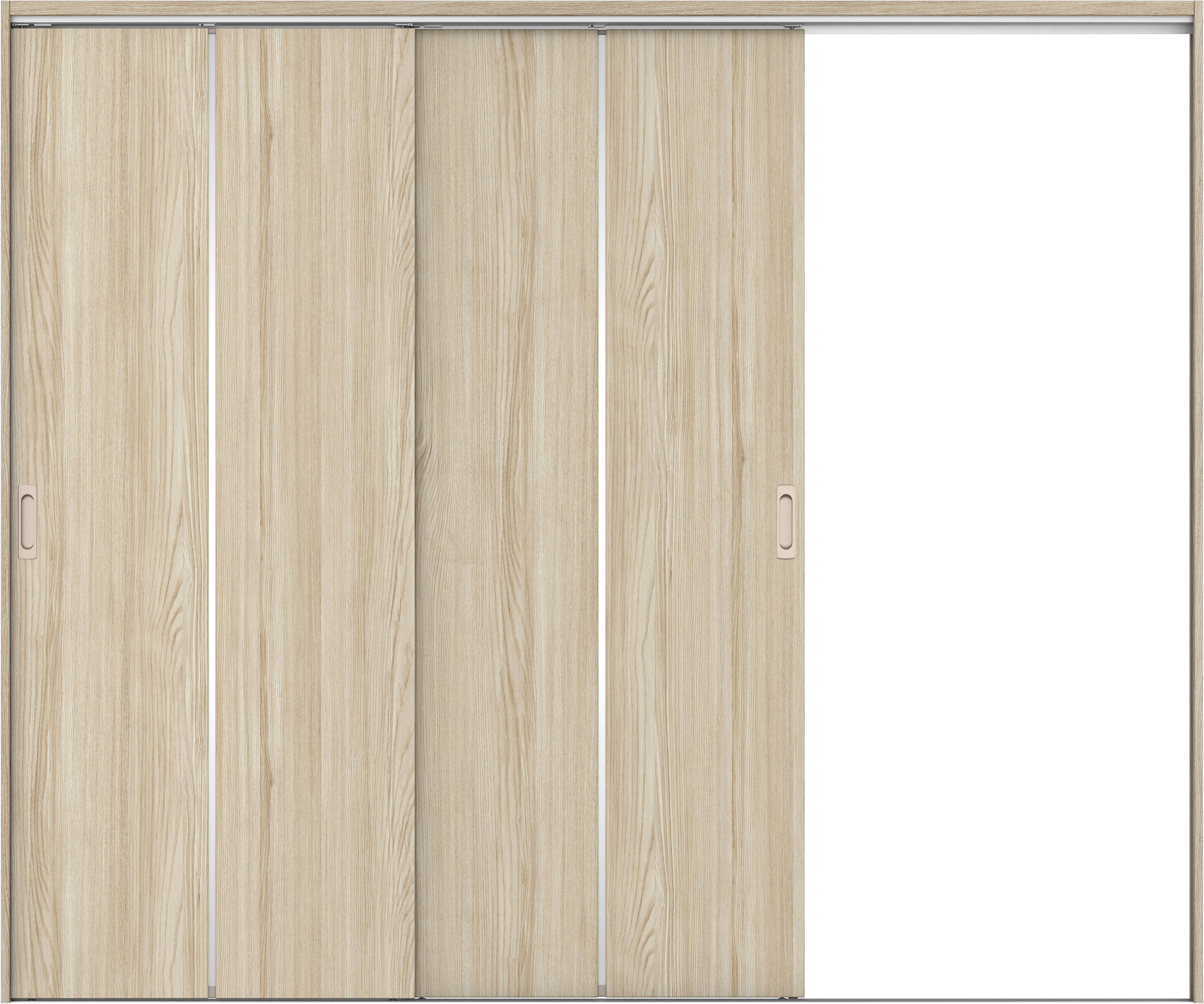 リビングドア　イエリア　吊戸・２枚片引　扉セット　６Ｐデザイン　２４３７幅用　２０００高　〈ソフトグレージュ柄〉　右引用　錠なし　ラクラクローズ付用