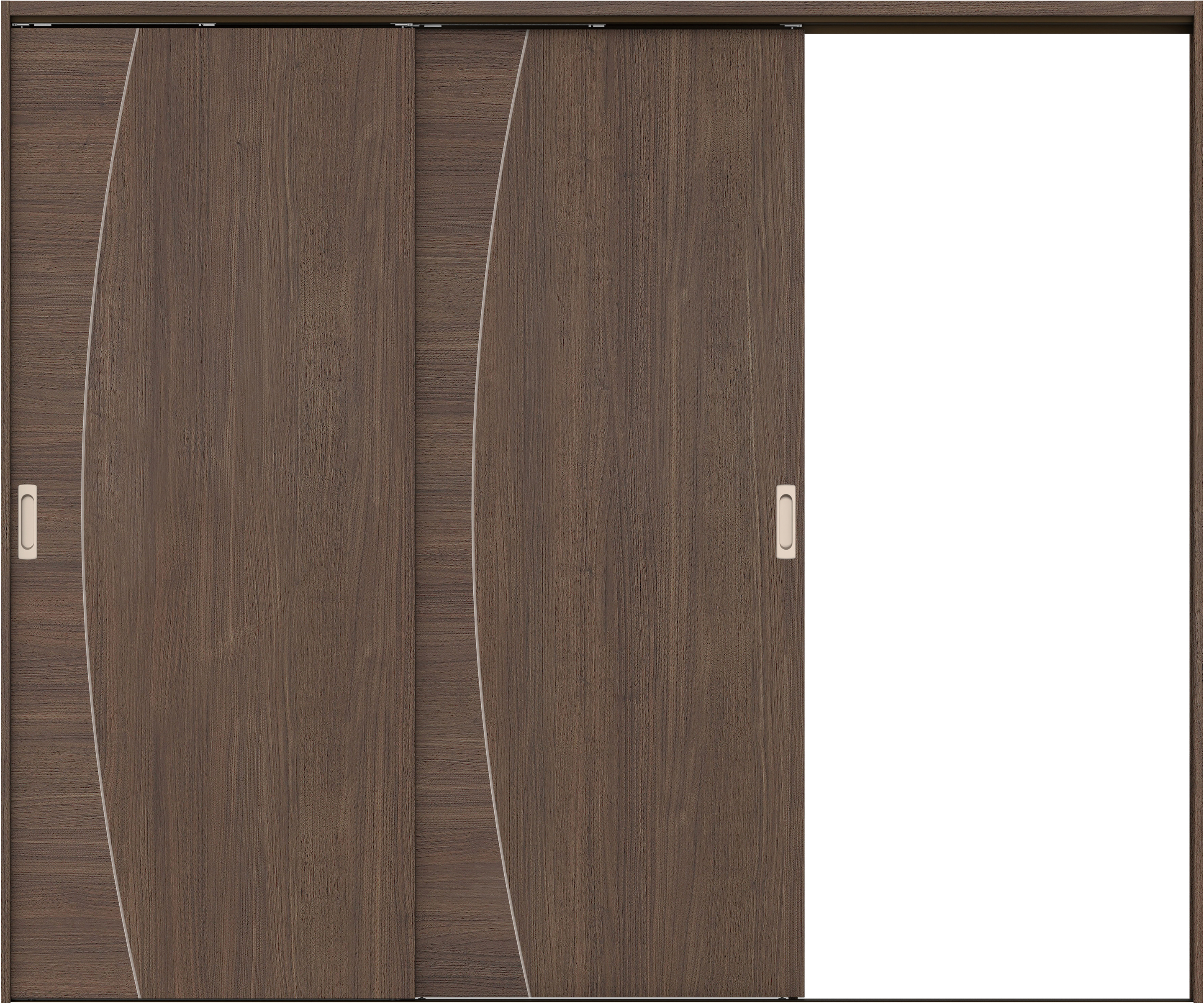 リビングドア　イエリア　吊戸・２枚片引　扉セット　Ｋ６デザイン　２４３７幅用　２０００高　〈ダルブラウン柄〉　右引用　錠なし　ラクラクローズ付用