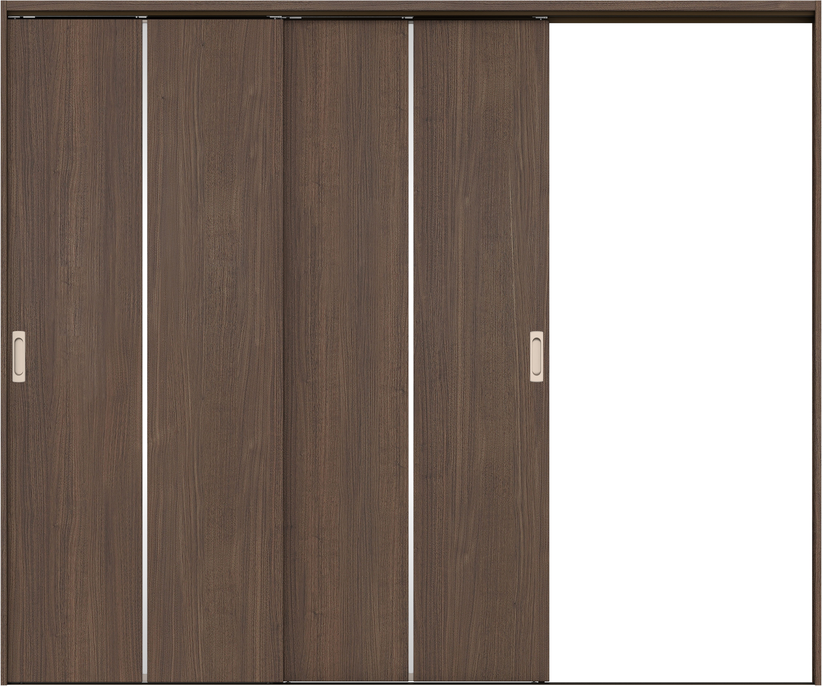 リビングドア　イエリア　吊戸・２枚片引　扉セット　６Ｐデザイン　２４３７幅用　２０００高　〈ダルブラウン柄〉　右引用　錠なし　ラクラクローズ付用