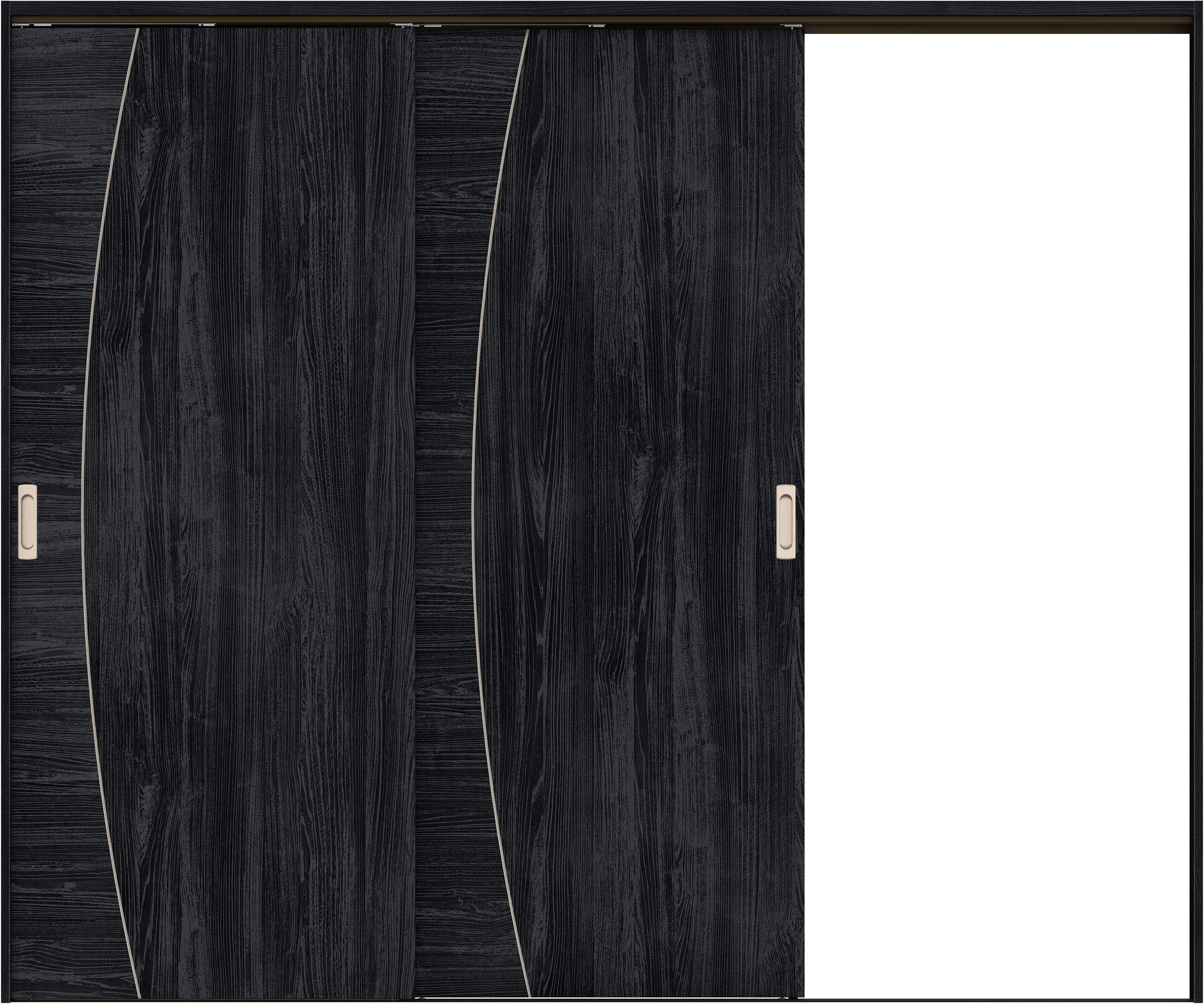 リビングドア　イエリア　吊戸・２枚片引　扉セット　Ｋ６デザイン　２４３７幅用　２０００高　〈モスブラック柄〉　右引用　錠なし　ラクラクローズ付用