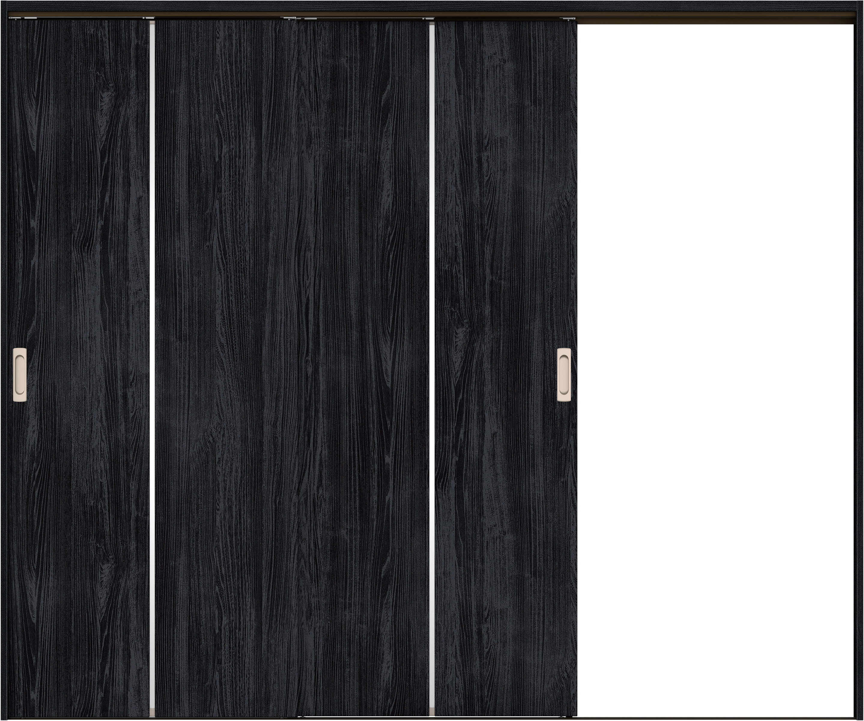 リビングドア　イエリア　吊戸・２枚片引　扉セット　６Ｐデザイン　２４３７幅用　２０００高　〈モスブラック柄〉　右引用　錠なし　ラクラクローズ付用