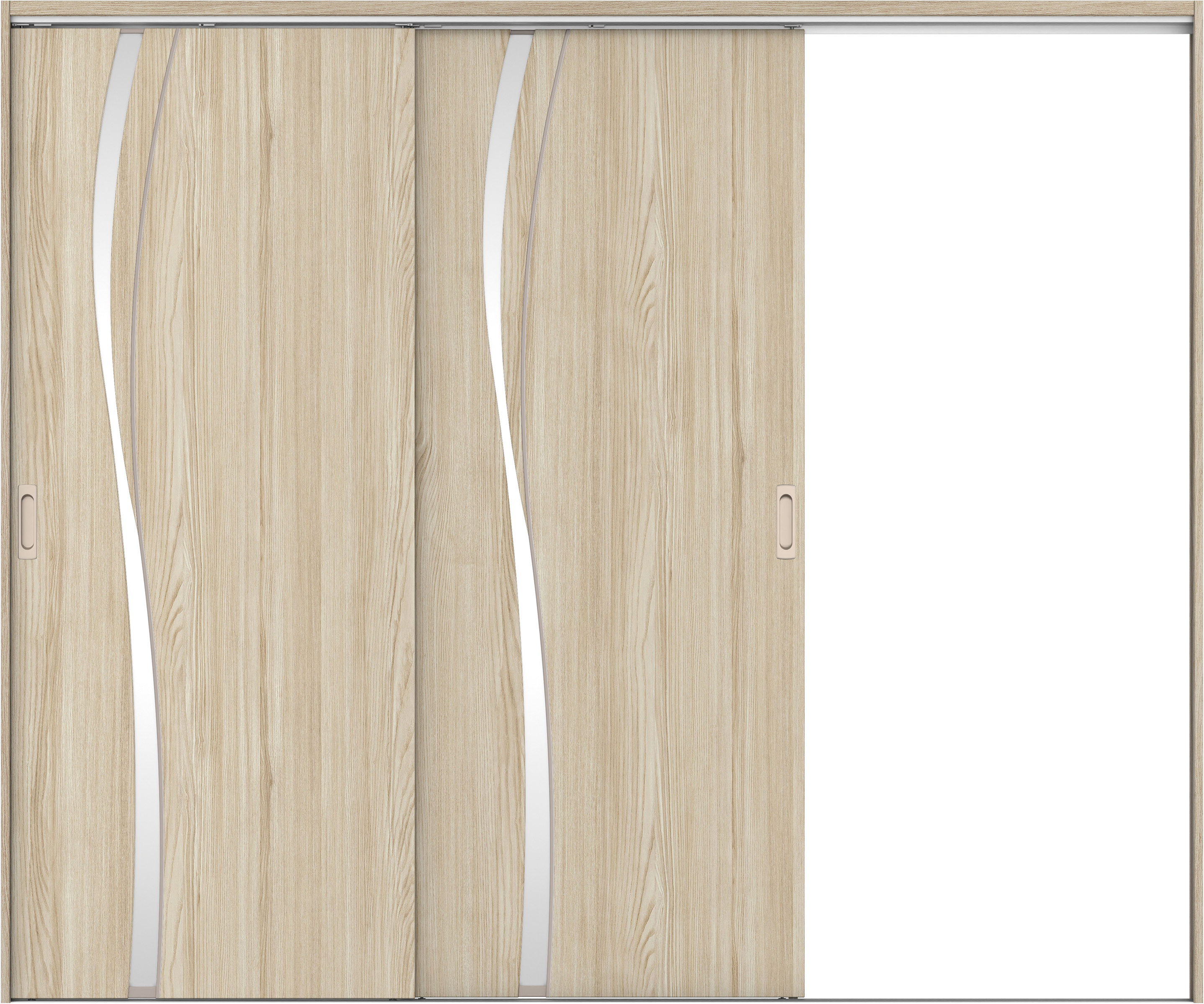 リビングドア　イエリア　吊戸・２枚片引　扉セット　Ｋ７デザイン　２４３７幅用　２０００高　〈ソフトグレージュ柄〉　右引用　錠なし　ラクラクローズ付用