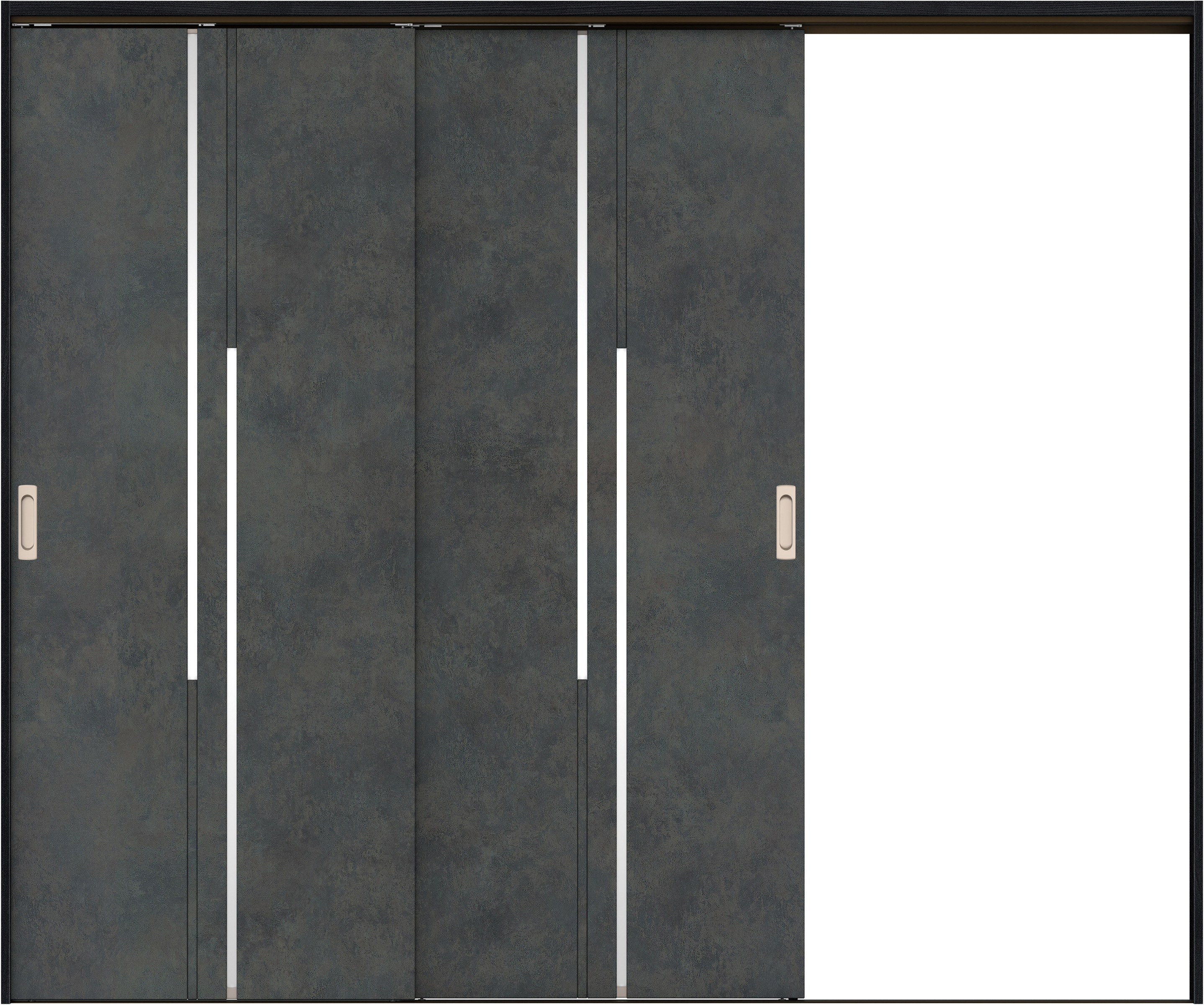 リビングドア　イエリア　吊戸・２枚片引　扉セット　７Ｐデザイン　２４３７幅用　２０００高　〈アイアンブラック柄〉　右引用　錠なし　ラクラクローズ付用