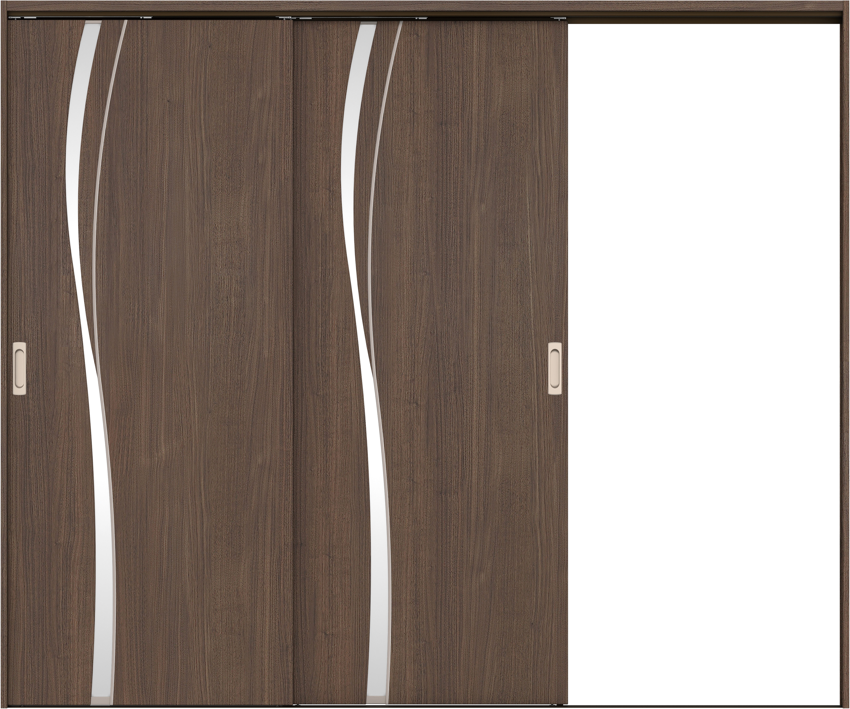 リビングドア　イエリア　吊戸・２枚片引　扉セット　Ｋ７デザイン　２４３７幅用　２０００高　〈ダルブラウン柄〉　右引用　錠なし　ラクラクローズ付用